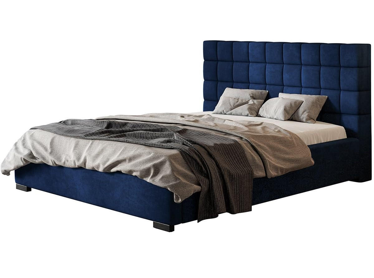 POLSTERBETT Porto mit Kopfteil, 180x200 cm, Doppelbett mit Bettkasten und Lattenrost aus Holz, Velourstoff Dunkelblau - Dunkelblau, Holz/Textil (180/200cm) - Alpi-Möbel
