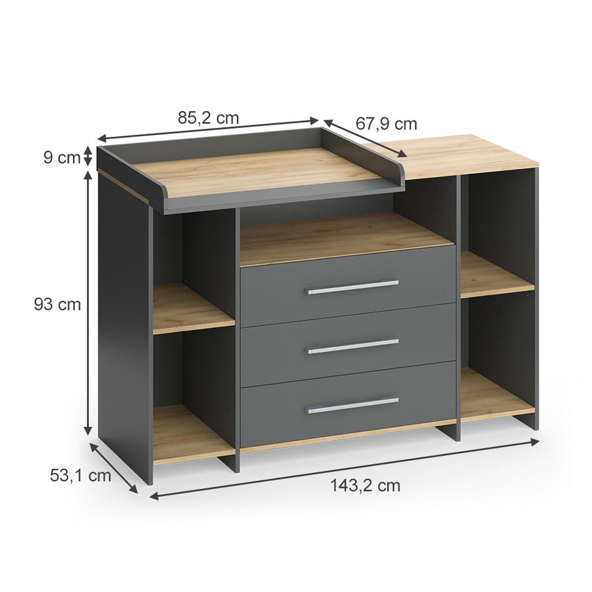 Honigeiche/Anthrazit, Holzwerkstoff (143.2/93/53.1cm) - Vicco
