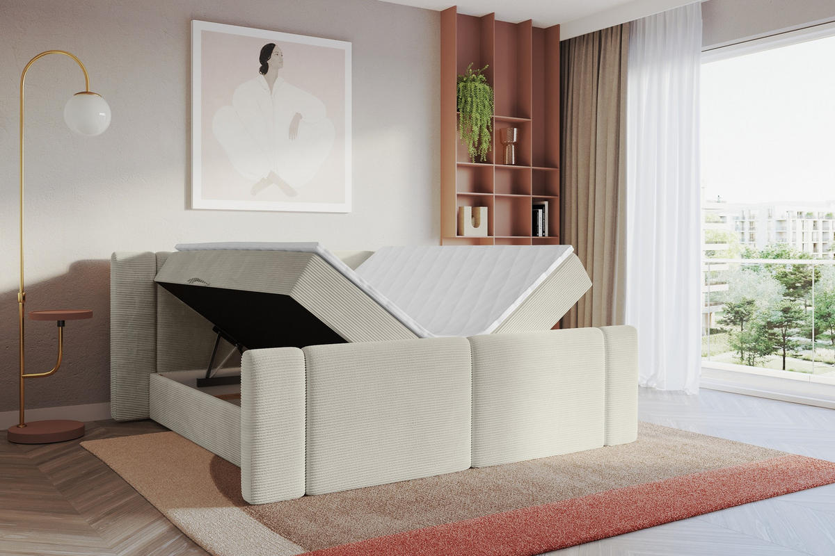 BOXBETT mit Matratze H3 - EVON Zanozek - 120x200 cm Creme - Creme, Holzwerkstoff (120/200cm) - ALTDECOR