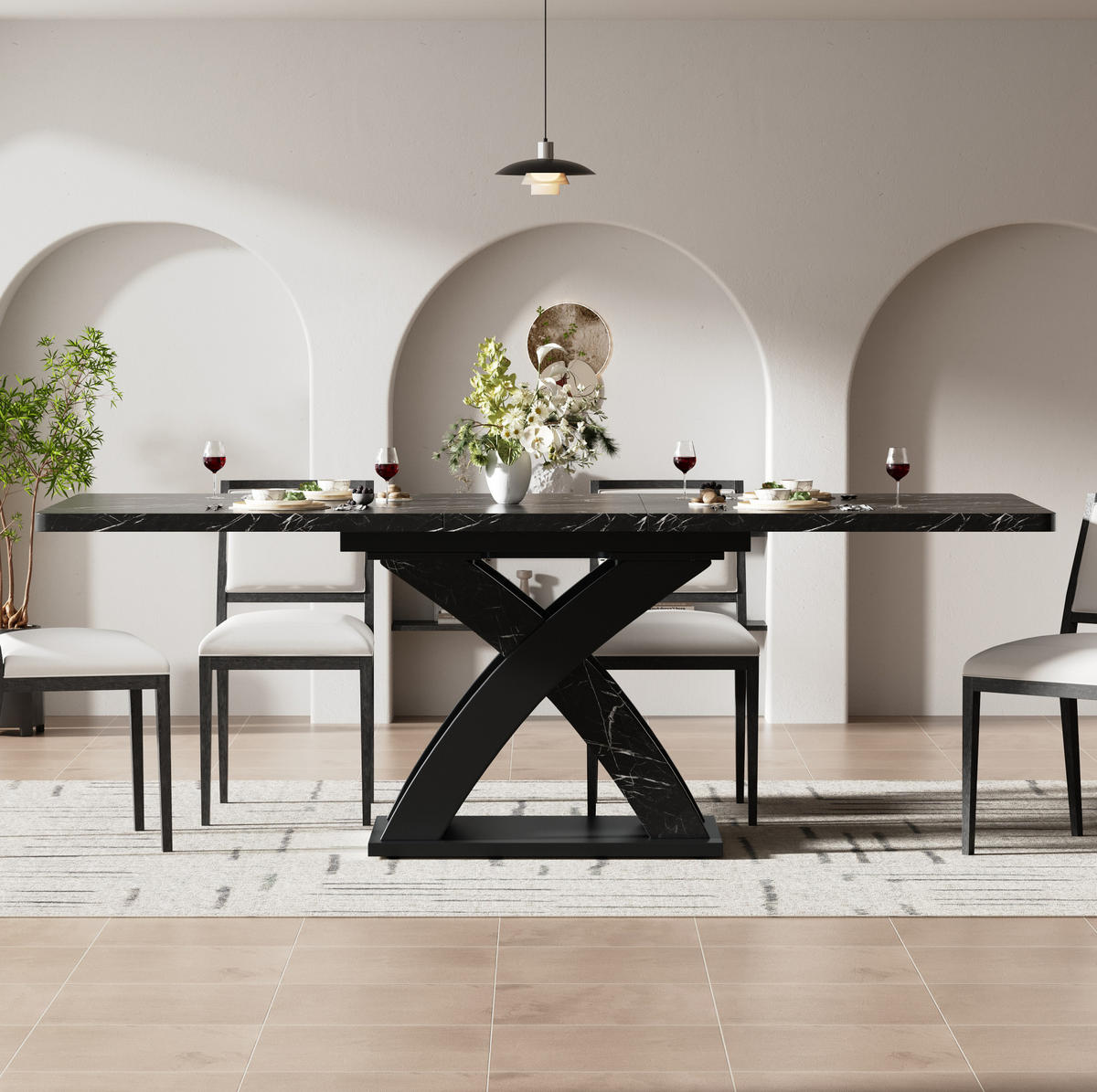 ESSTISCH 120-160x80x75 cm in Schwarz aus MDF auf X-Gestell aus Metall ausziehbar - Schwarz, Holzwerkstoff (160/80/75cm) - Modfu