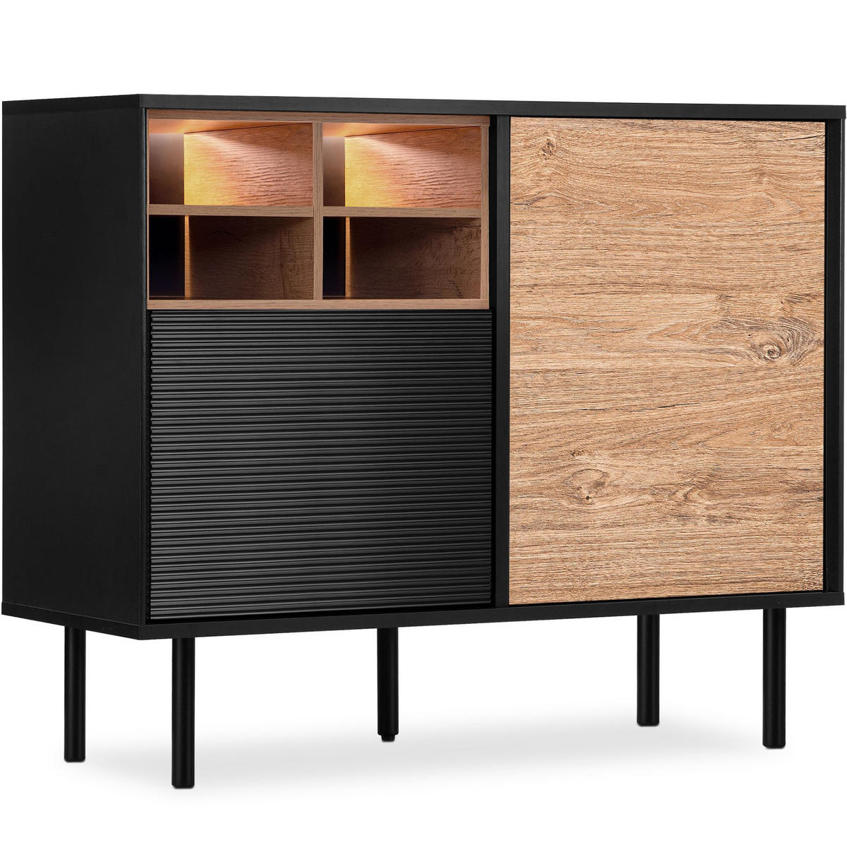 KOMMODE LOFTY Kreuzeinlage, schwarz / Eiche natur - Eichefarben/Multicolor, Holzwerkstoff (102/83/41cm) - KONSIMO®