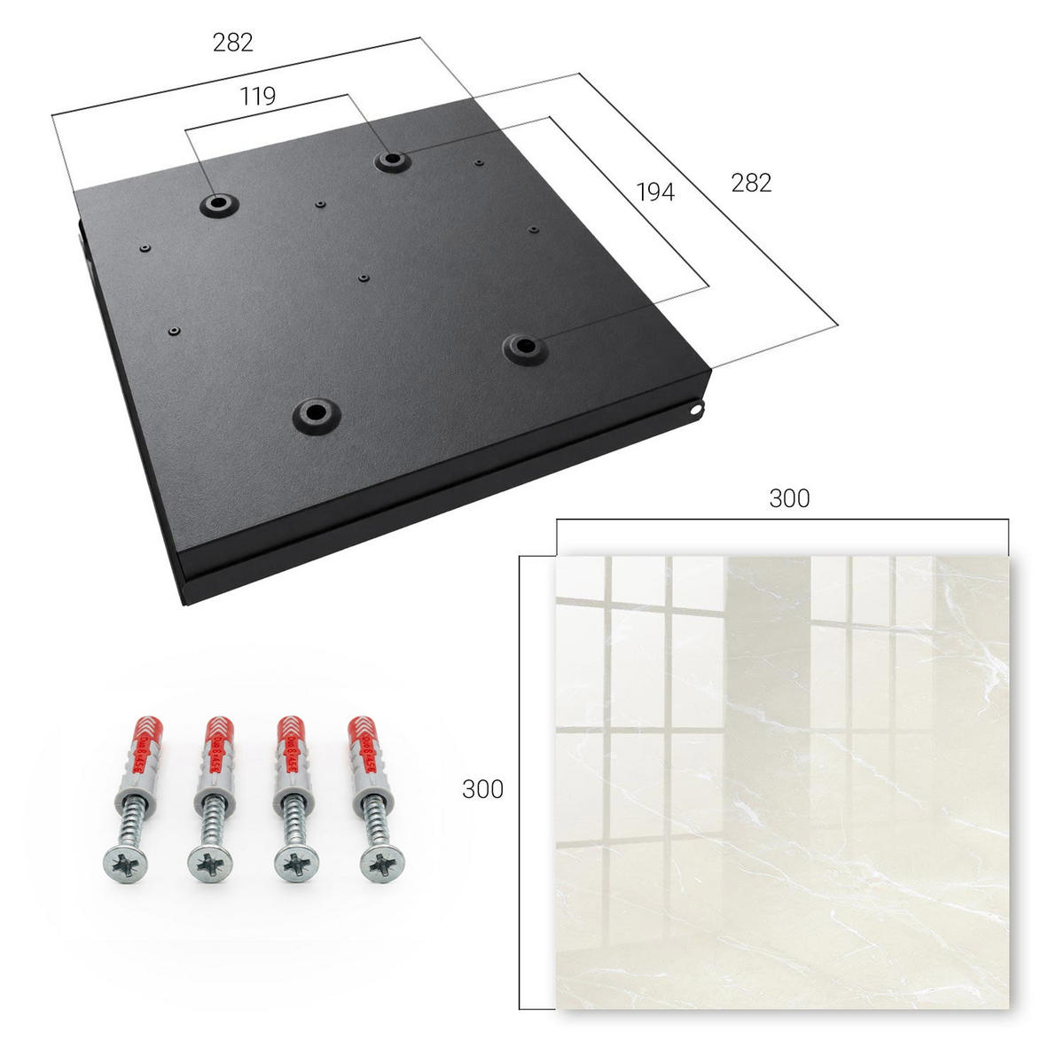SCHLÜSSELBOX Schwarz 30x30 cm- Türöffnung nach rechts - Marmor-Eleganz - Beige, Metall (30/30/5cm) - TULUP