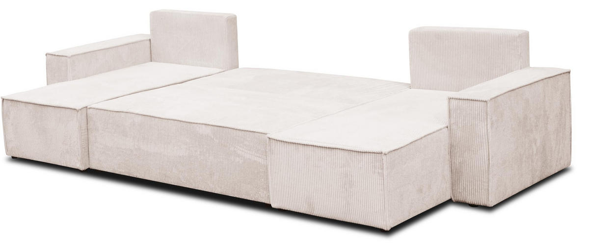 WOHNLANDSCHAFT Hugo U-Form Cordstoff mit Schlaffunktion und Bettkasten - Beige, Textil (312/83/142cm) - VENASI MÖBEL