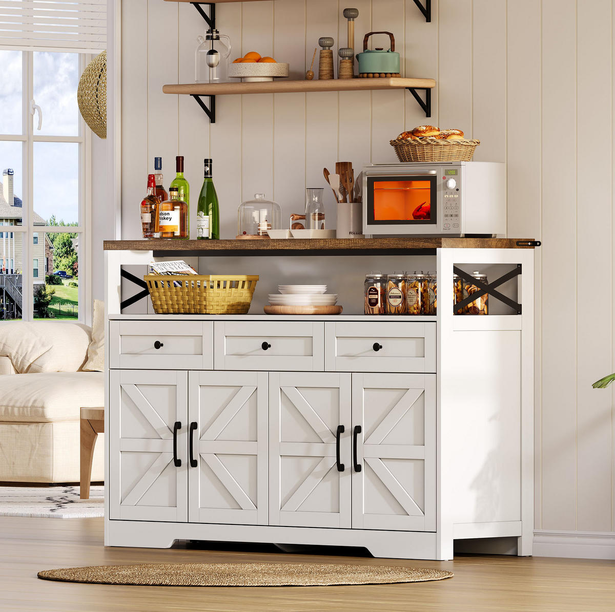 SIDEBOARD 140/35/95 cm Braun/Weiß aus MDF mit 3 Schubladen - Braun, Holzwerkstoff (35/95/140cm) - OKMYHOME