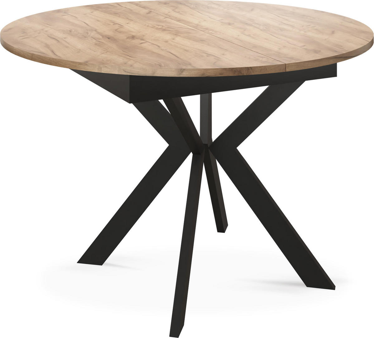 ESSTISCH Lily runder ausziehbarer, Craft Eiche 100-140/100/76 cm - Eiche Wotan/Schwarz, Holzwerkstoff/Metall (100/100/76cm) - WFL GROUP