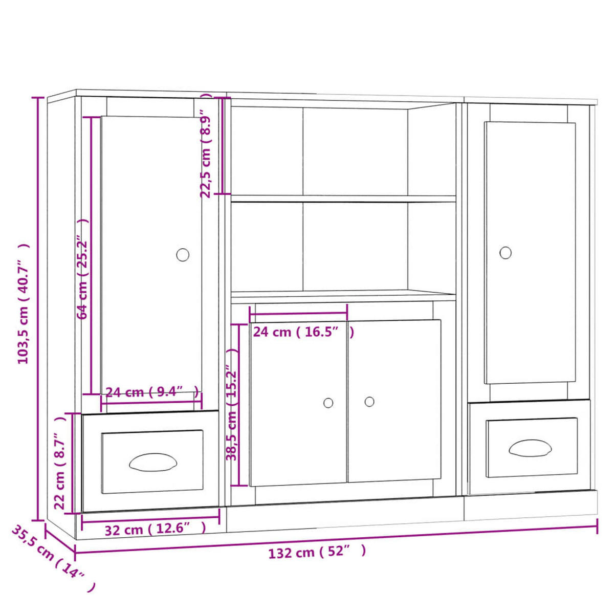 HIGHBOARDS 3 Stk. Sonoma-Eiche Holzwerkstoff - Braun, Holzwerkstoff (35.5/103.5/132cm) - vidaXL