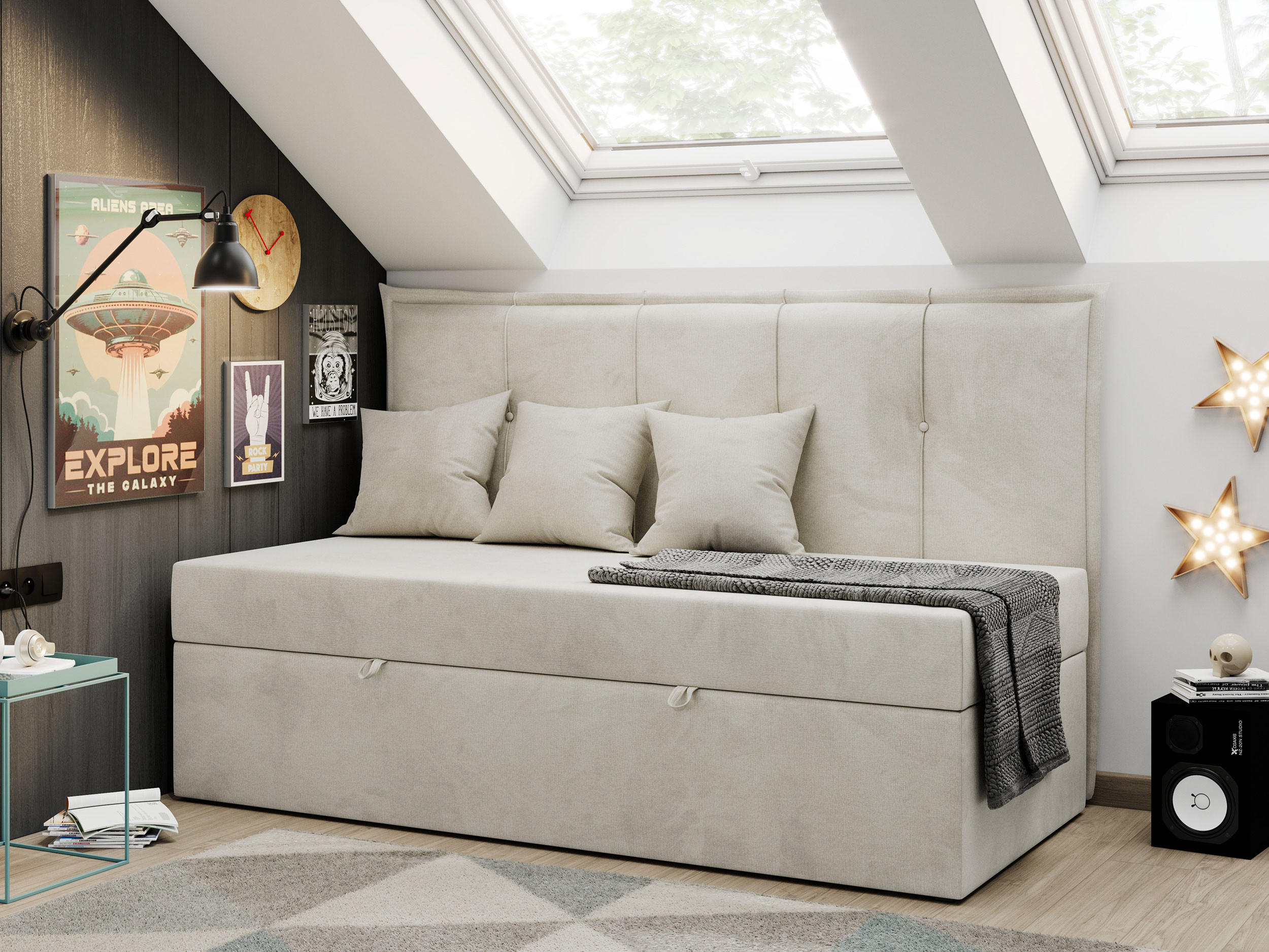 BOXBETT BANCO 90/200 Beige Velvet hydrophob - H3 - Beige, Holz/Textil (90/200cm) - MKS