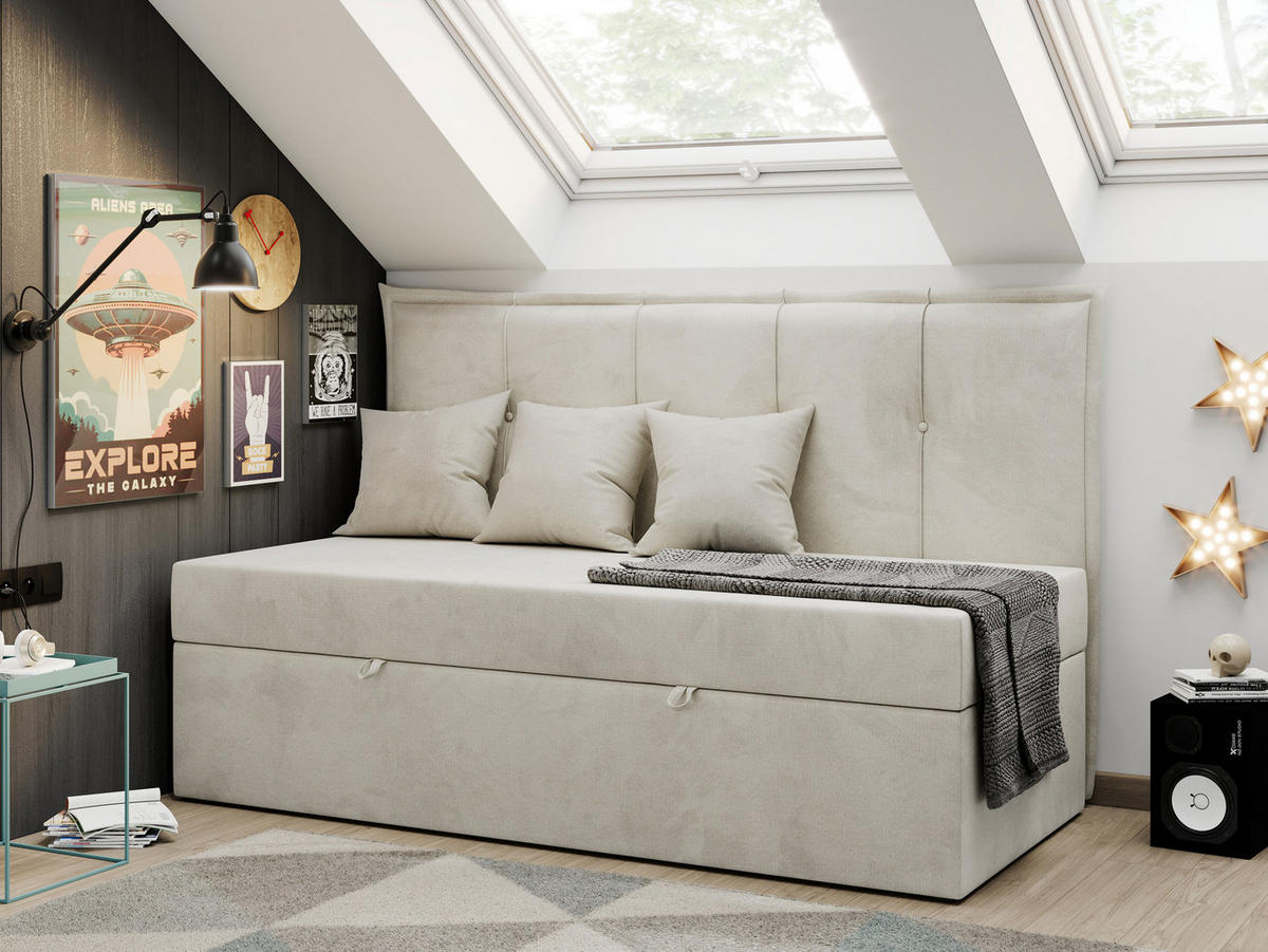BOXBETT BANCO 90/200 Beige Velvet hydrophob - H3 - Beige, Holz/Textil (90/200cm) - MKS