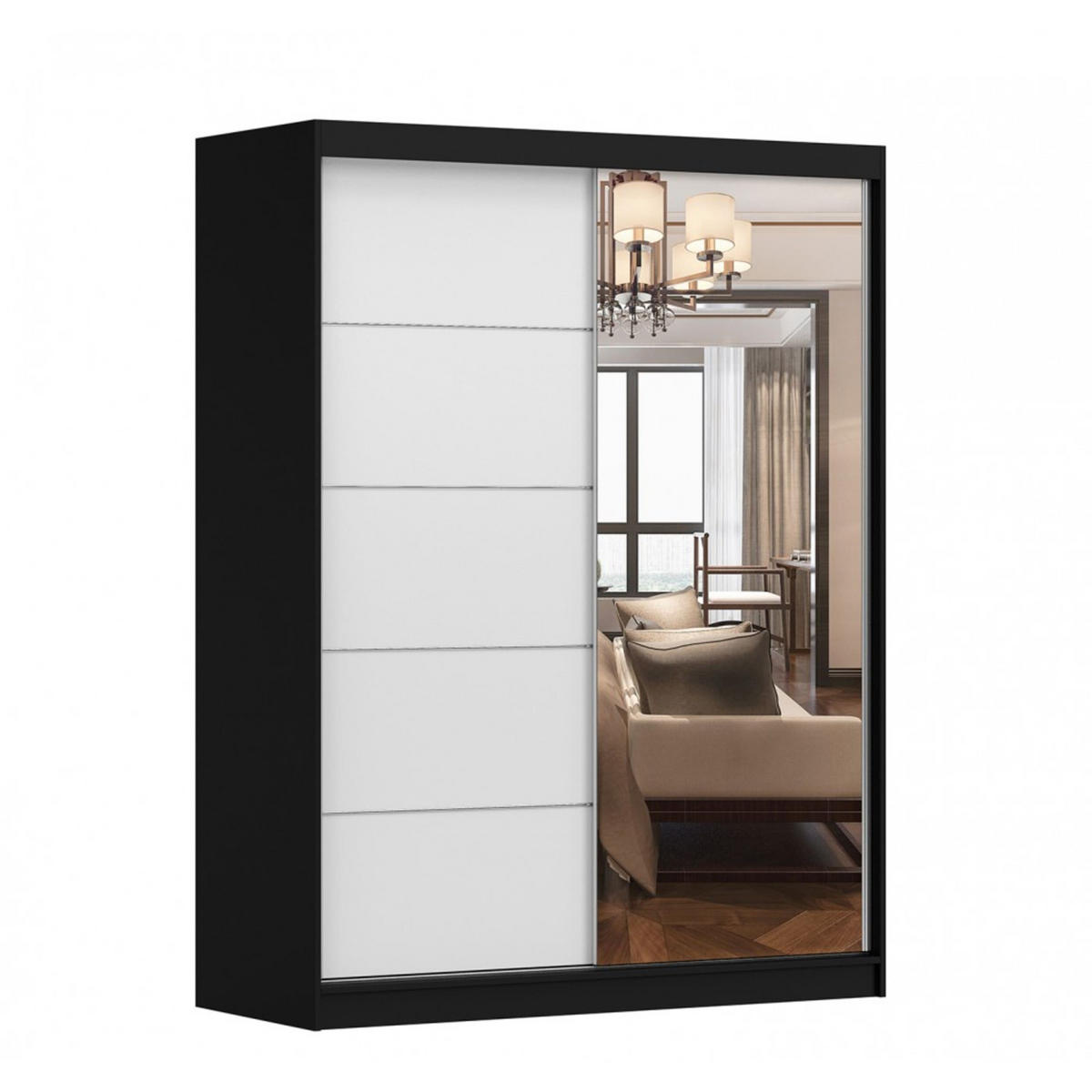 SCHIEBETÜRENSCHRANK - Beni 05 Classic (Schwarz + Weiß) - Schwarz/Weiß, Holzwerkstoff/Metall (150/200/61cm) - Möblo