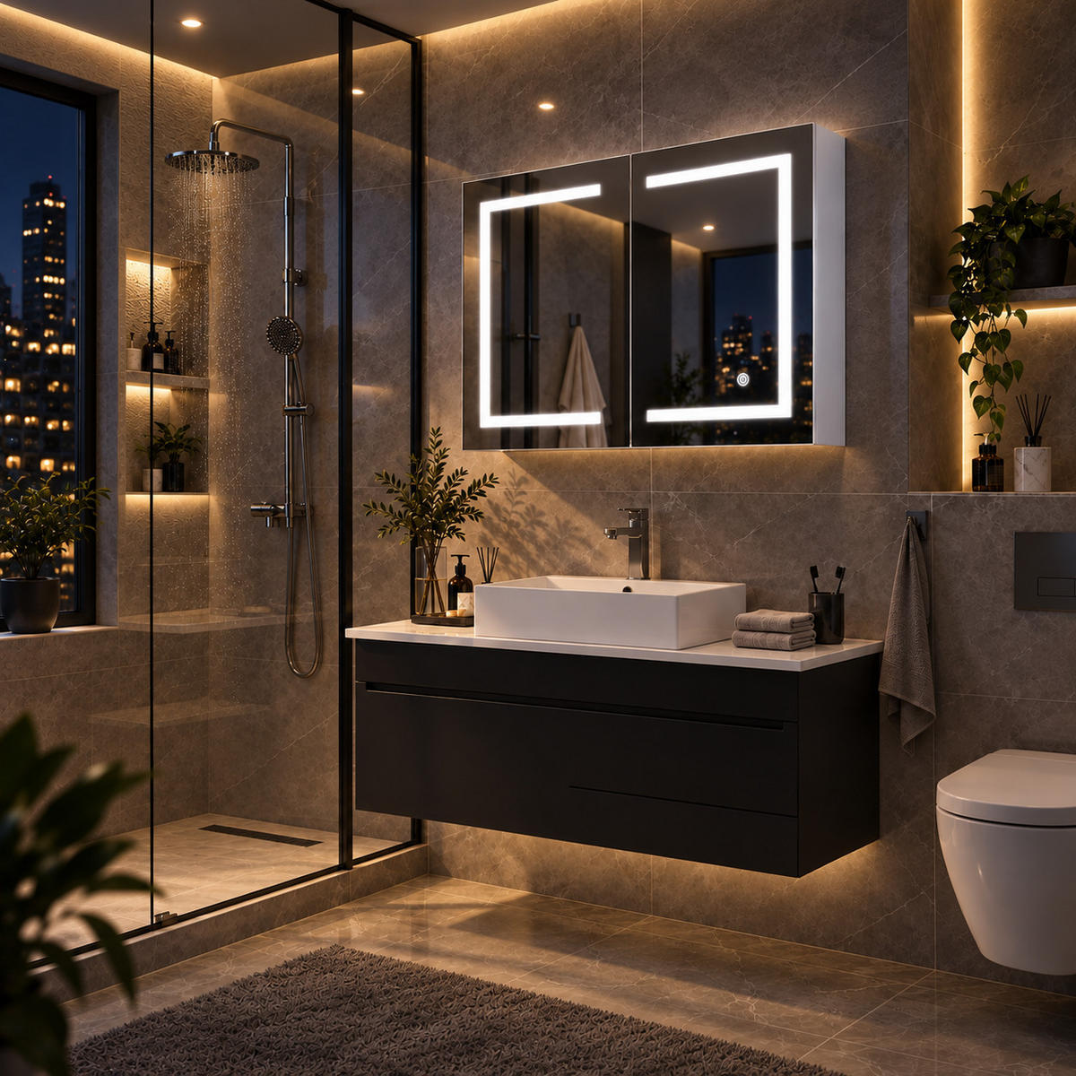 SPIEGELSCHRANK LED 80/60/13.5 cm mit Aufbewahrung, dimmbar, Touch-Schalter, moderner Badezimmer Spiegel mit Stauraum - Weiß, Glas (80/60/13.5cm) - Joyfair