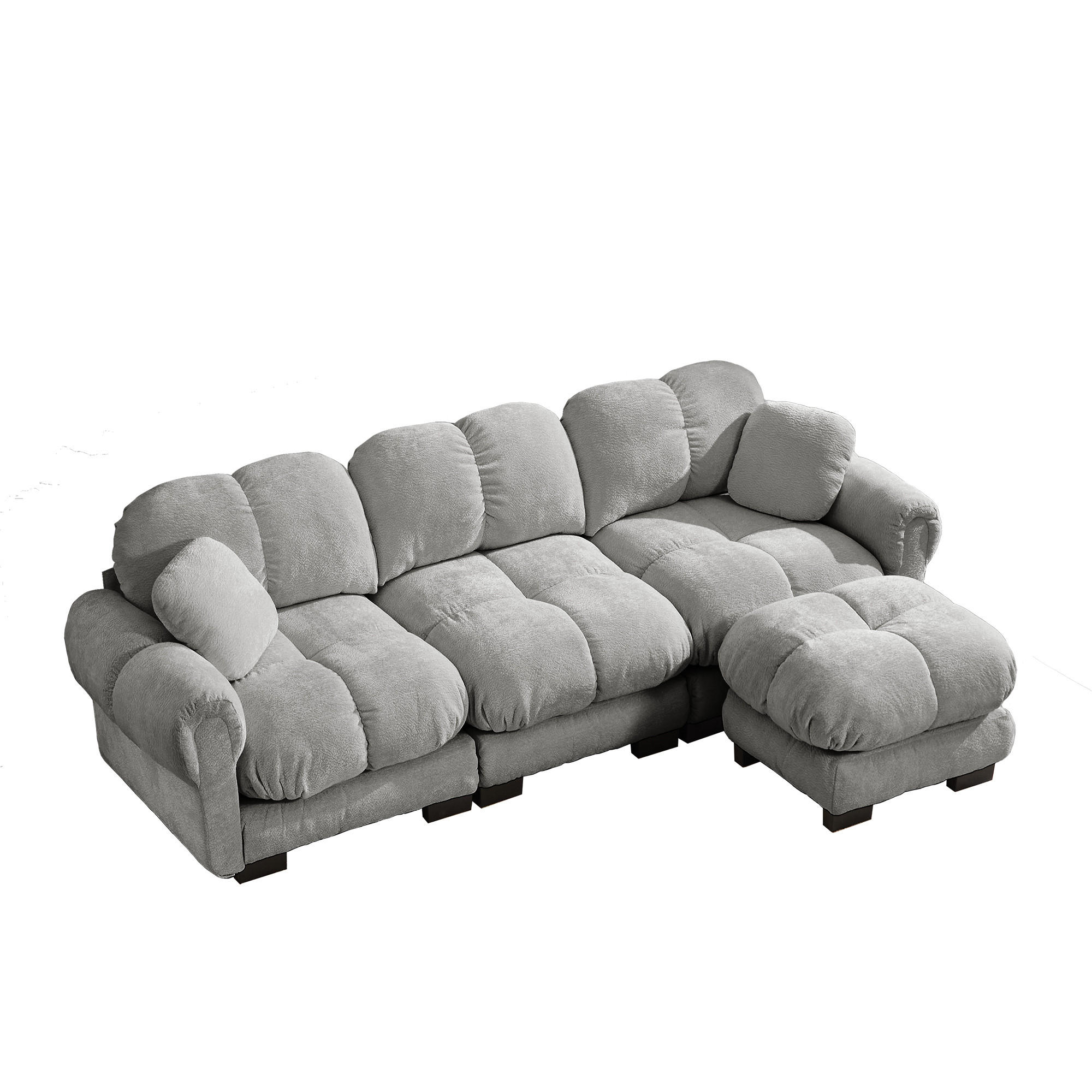 ECKSOFA DE-34384 L-Form mit Ottoman und Steppdesign Hellgrau - Hellgrau, Textil (149/260cm) - ComfortXL