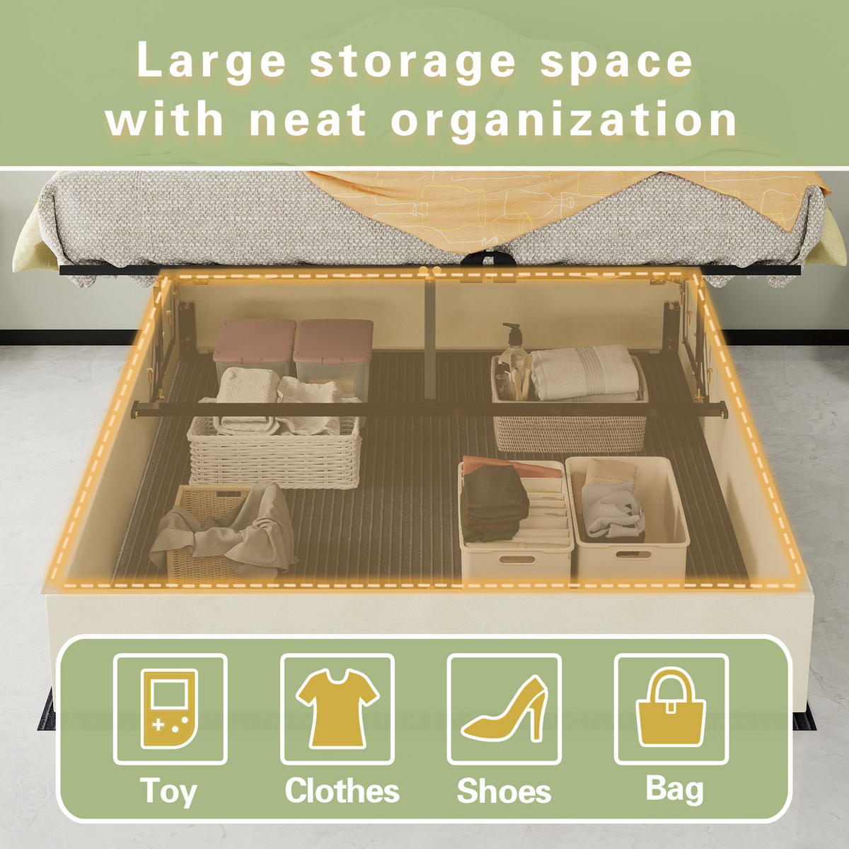 STAURAUMBETT 160/200 cm DE-35397 mit Gaslift-Staufach Beige - Beige, Metall (160/200cm) - ComfortXL