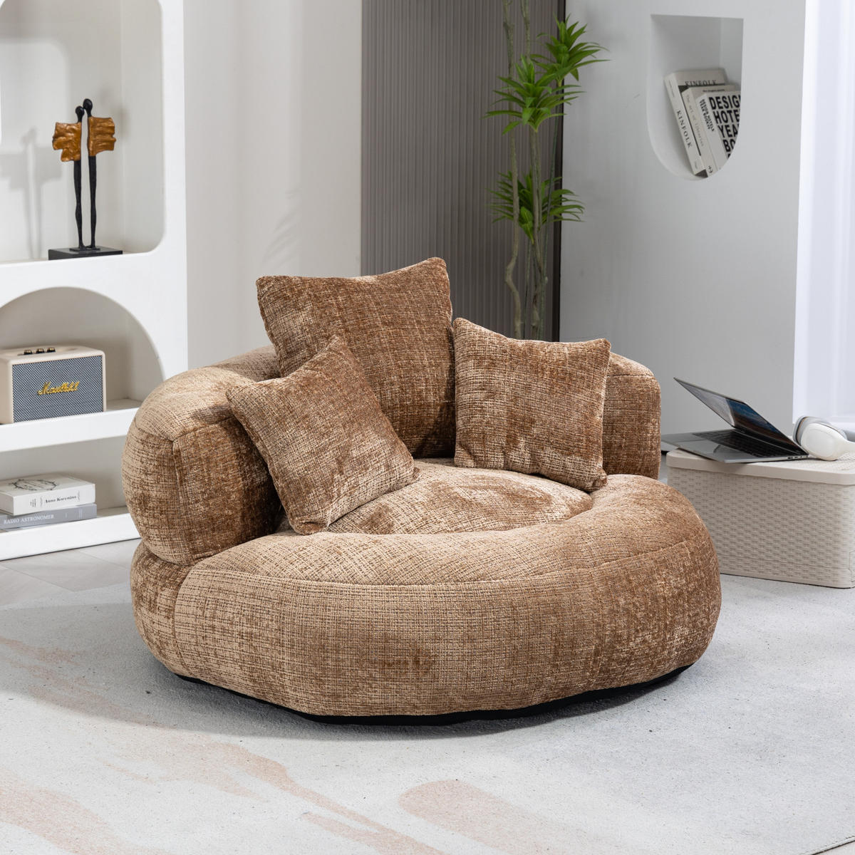 SITZSACK Sessel Chenille mit 3 Kissen bequem weich Schlafsofa Braun - Braun, Textil (108/52/108cm) - PARAFTA HOME