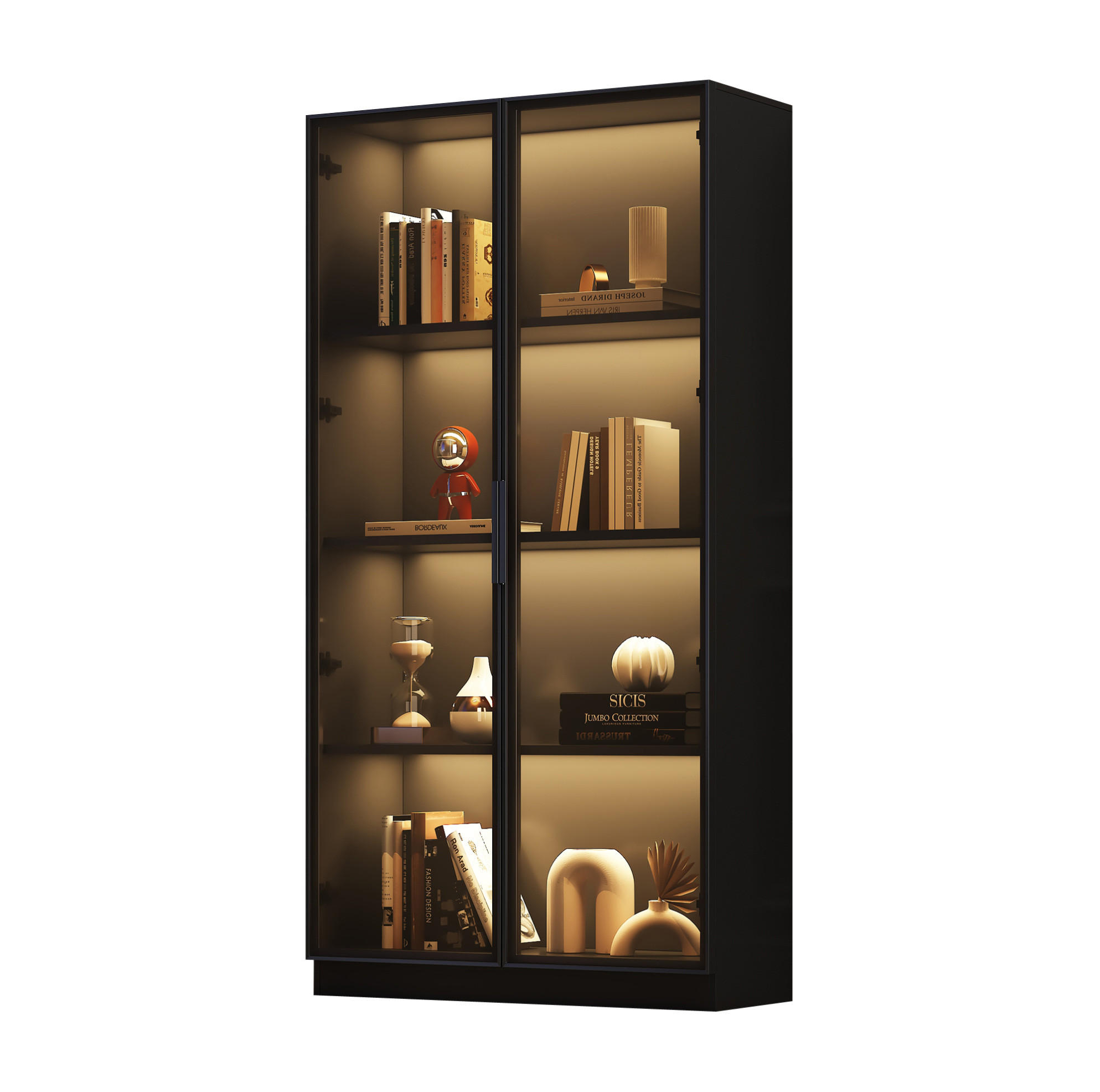 VITRINE 80/40/160 cm aus Spanplatte mit App-gesteuerter LED-Beleuchtung Schwarz - Schwarz, Holzwerkstoff (40/160/80cm) - Modenvie