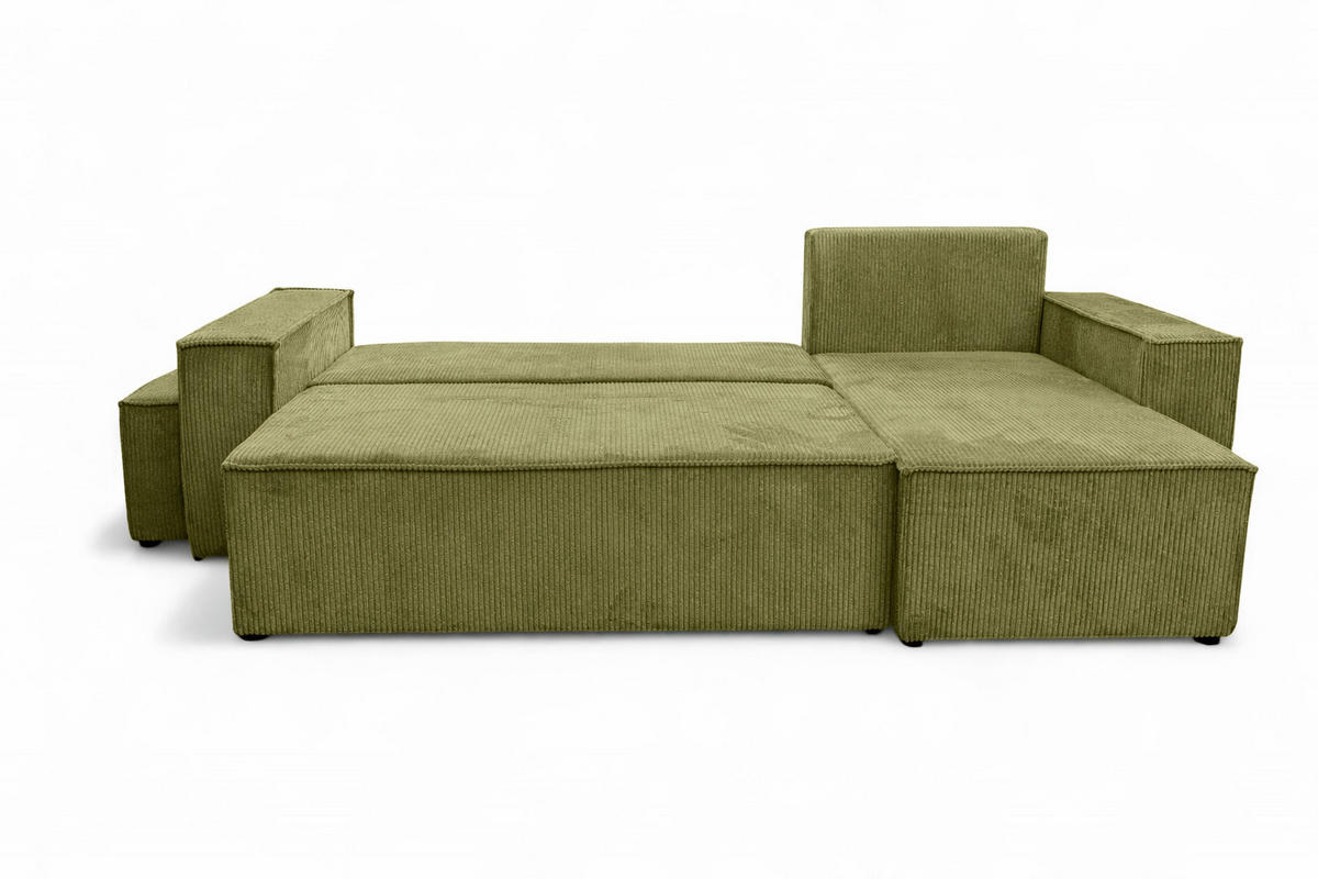 ECKSOFA Mit Schlaffunktion Und Pouf, Cordstoff Poso, Olive, Rechts, Best L Mit Pouf - Olivgrün, Holz (244/145cm) - Kaiser Möbel