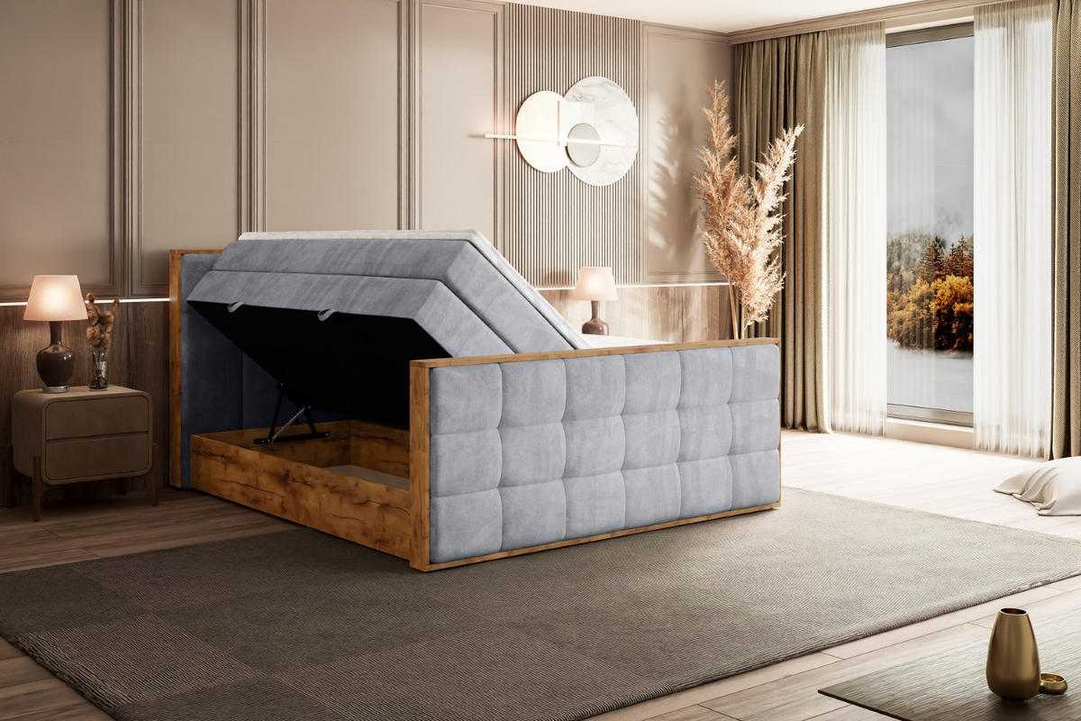 BOXSPRINGBETT mit Matratze H3|H4 und Lattenrost - LOLLI7-Z KING-120x200 - Grau Monolith - Grau, Holzwerkstoff (120/200cm) - ALTDECOR