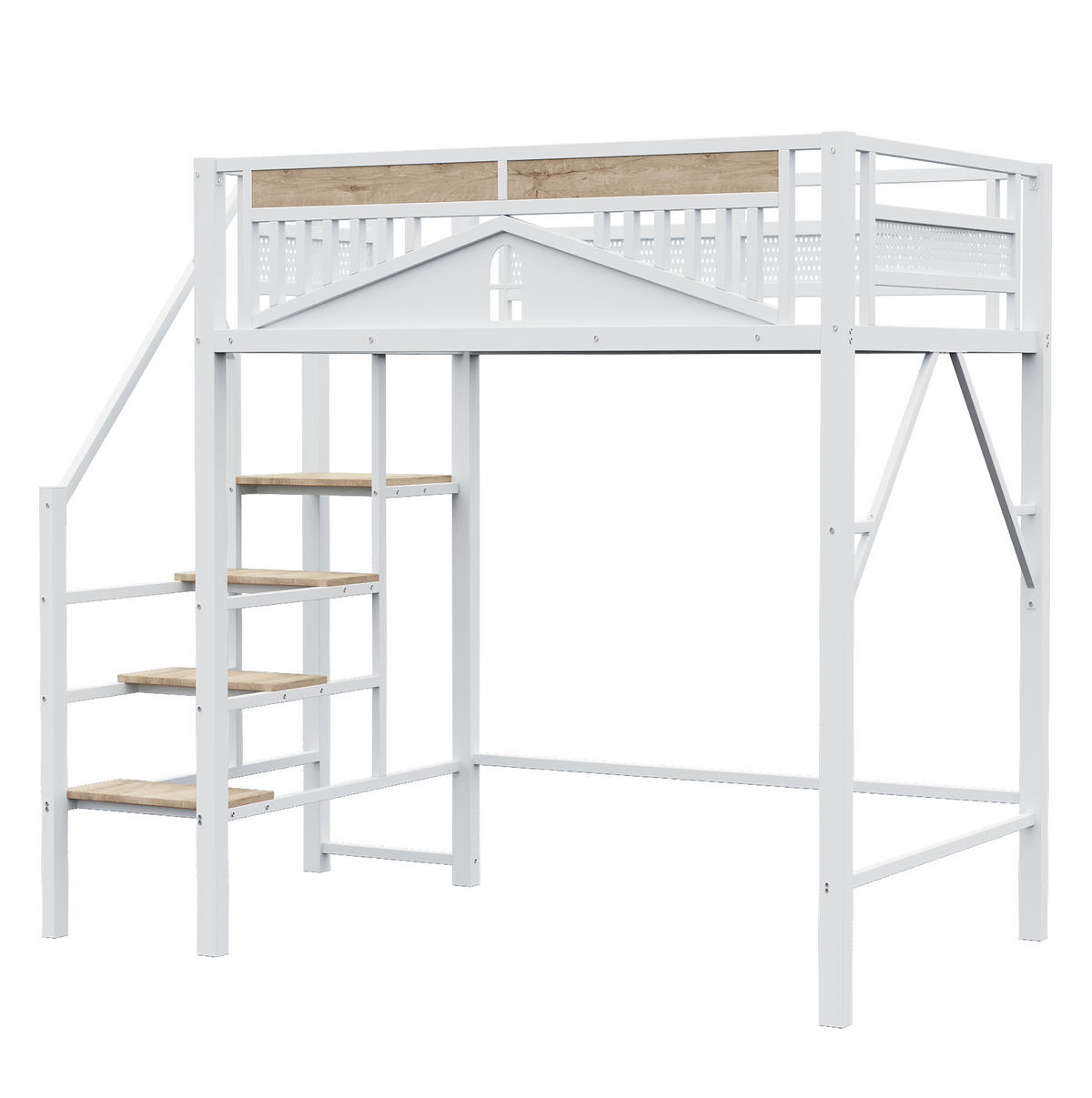 HOCHBETT 140/200 cm aus Metall in Weiß mit Stauraum und Fensterdesign - Weiß, Metall (140/200cm) - Flora Grace