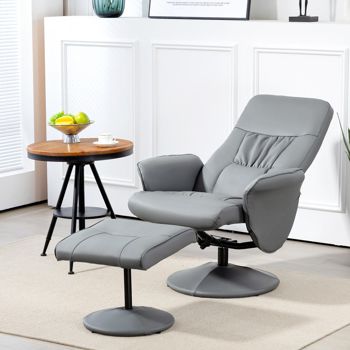 RELAXSESSEL mit Hocker, Fernsehsessel, TV Sessel mit Liegefunktion, Kunstleder - Hellgrau/Grau, Metall (76/101/81cm) - HOMCOM