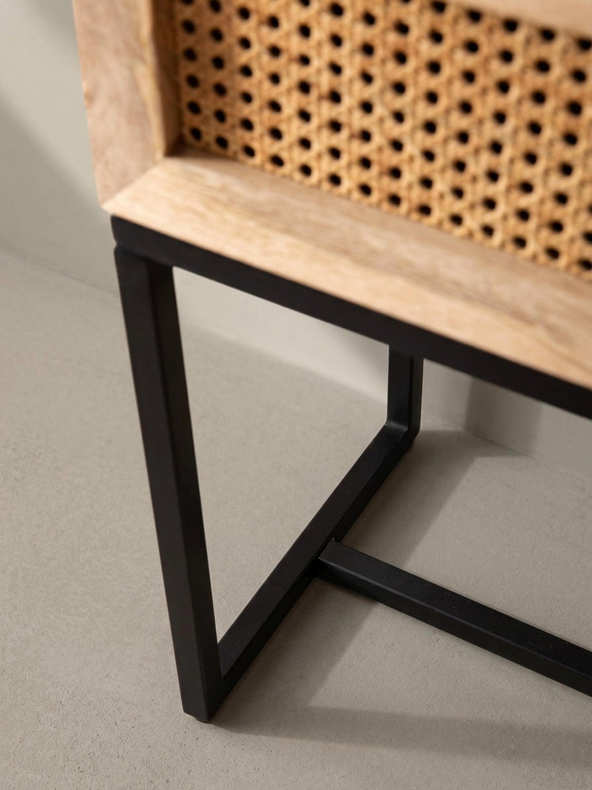 NACHTTISCH – Mango Massivholz/Rattan, 50x60x30 cm, 1 Schublade, Wiener Geflecht - Schwarz/Braun, Holz/Metall (50/60/30cm) - KADIMA DESIGN