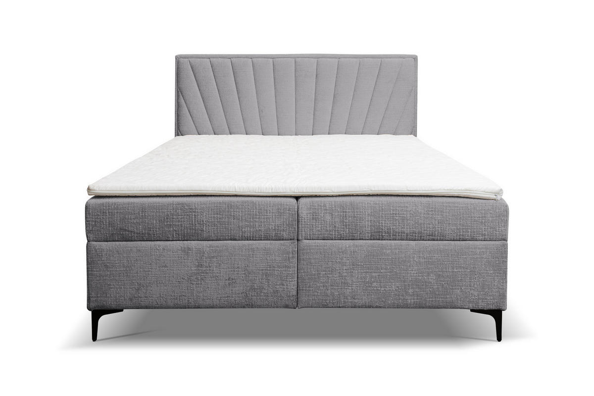 BOXBETT Cimone mit 2 Bettkästen, Maße: 140x200 cm, Farbe: Grau, Velourstoff, mit Bonell-Matratze inkl. Topper - Grau, Holz/Kunststoff (140/200cm) - VENASI MÖBEL
