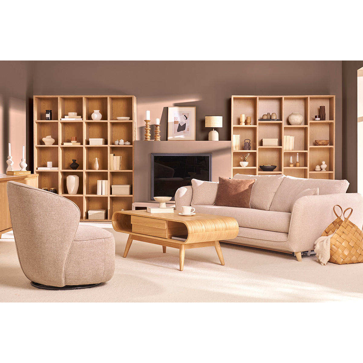 SCHLAFCOUCH Skandinavisch Beige Matratze 10cm 3-Sitzer CREEP - Beige, Textil (103/81/201cm) - Miliboo