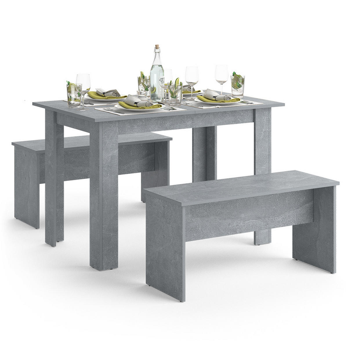 ESSTISCH SET Sentio Beton 110 x 70 cm mit 2 Bänken - Grau, Holzwerkstoff (110/73/70cm) - Vicco