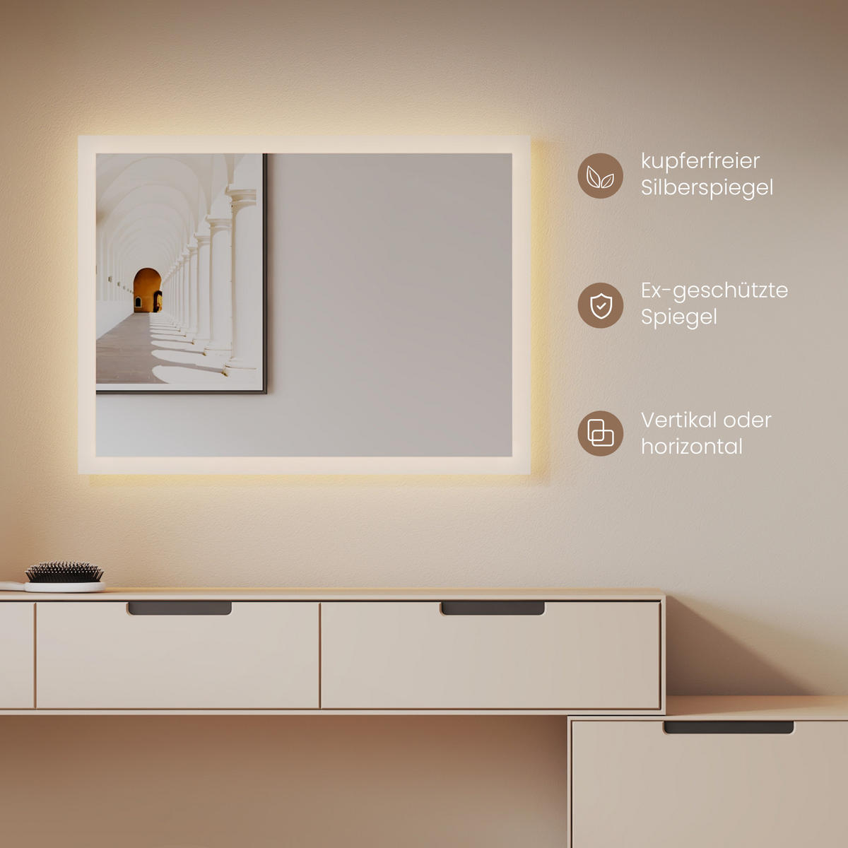 BADSPIEGEL mit Umweltfreundlicher Silberspiegel Beleuchtung 60/40/3,5 cm - Weiß, Glas (40/3.5/60cm) - EMKE