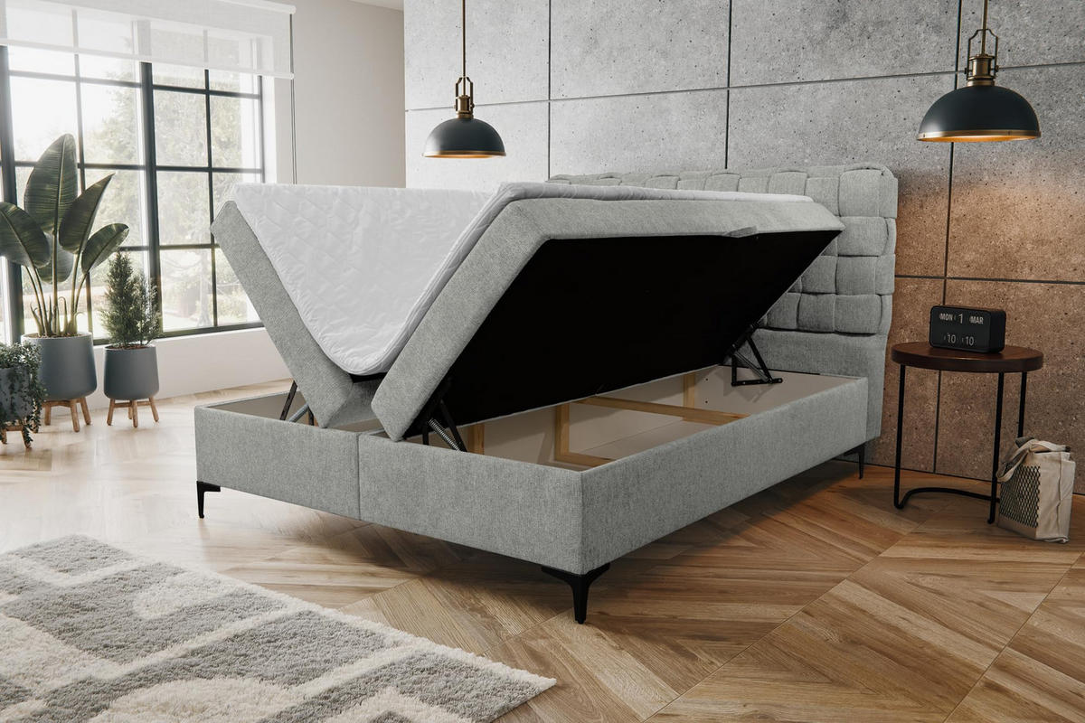 BOXBETT ROMA mit zwei Bettkästen H2/H3 Matratze und Topper 140 x 200 cm - Grau, Holzwerkstoff (140/200cm) - VENASI MÖBEL