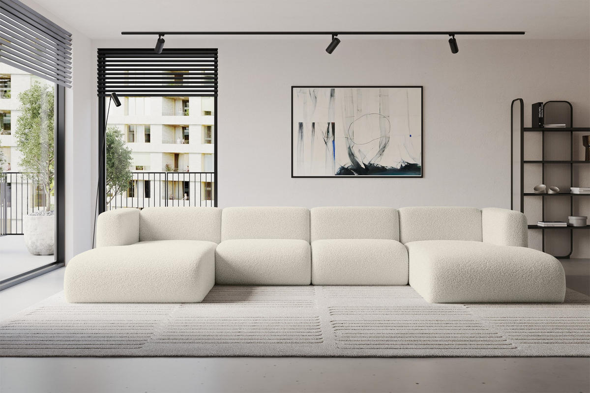 WOHNLANDSCHAFT MIRA-U2 408x179x70 Beige Bouclé - Kaschmir/Beige, Holzwerkstoff/Kunststoff (408/70/179cm) - ALTDECOR
