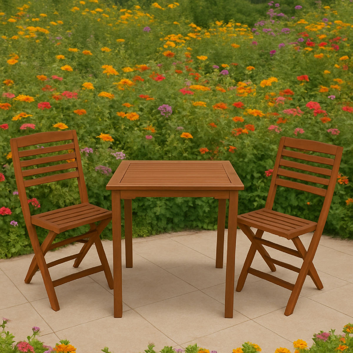 GARTEN-GARNITUR Gosport - 3-teilige Sitzgruppe (2x Klappstuhl, 1x Tisch 75x75cm quadratisch), Eukalyptus geölt. BxTxH: 75x189x93 cm - Braun, Holz - TPFGarden