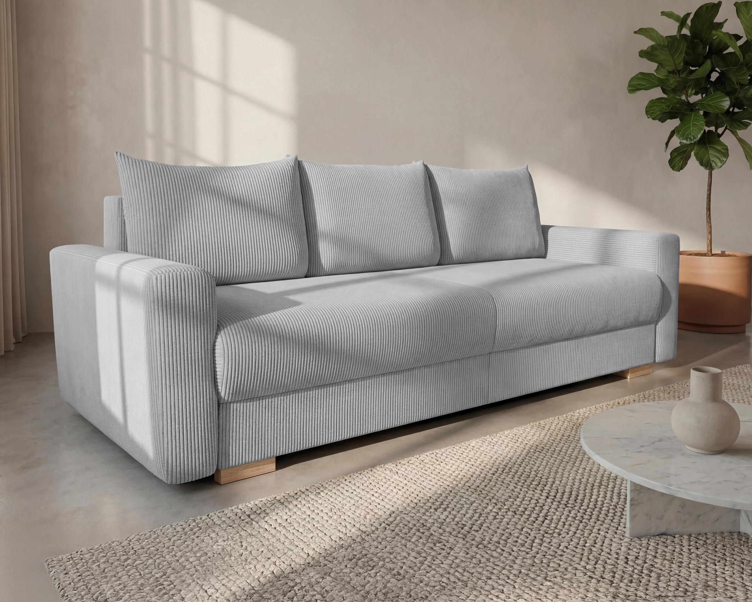 3-SITZER-SCHLAFSOFA ELMA mit Bettfunktion, hellgrau - Hellgrau, Holz (92.5/79/230cm) - Homesy