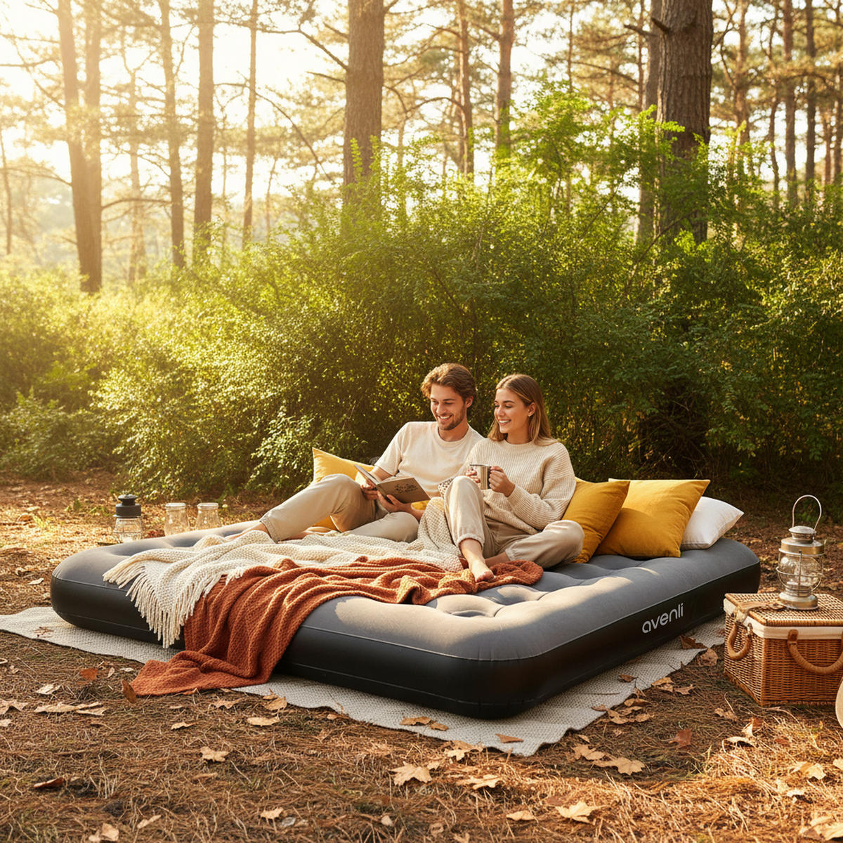 LUFTBETT Luftmatratze Camping CloudCoil grau mit Fußpumpe 191x137x22cm - Grau, Kunststoff (137/191cm) - Avenli