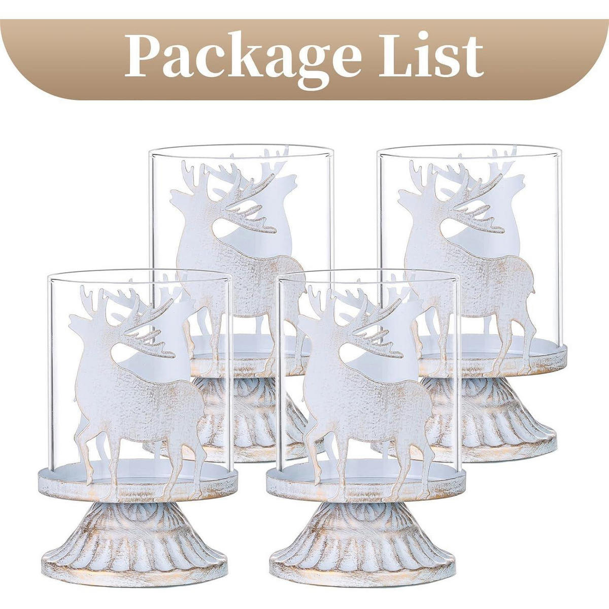 KERZENSTÄNDER 4er Set Hirsch Weiß - Weiß, Metall (8/12/8cm)