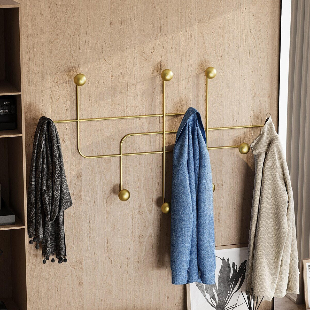 WANDGARDEROBE mit 9 Haken aus goldfarbenem Metall 107/10/64 cm - Goldfarben, Metall (107/64/10cm) - Calicosy