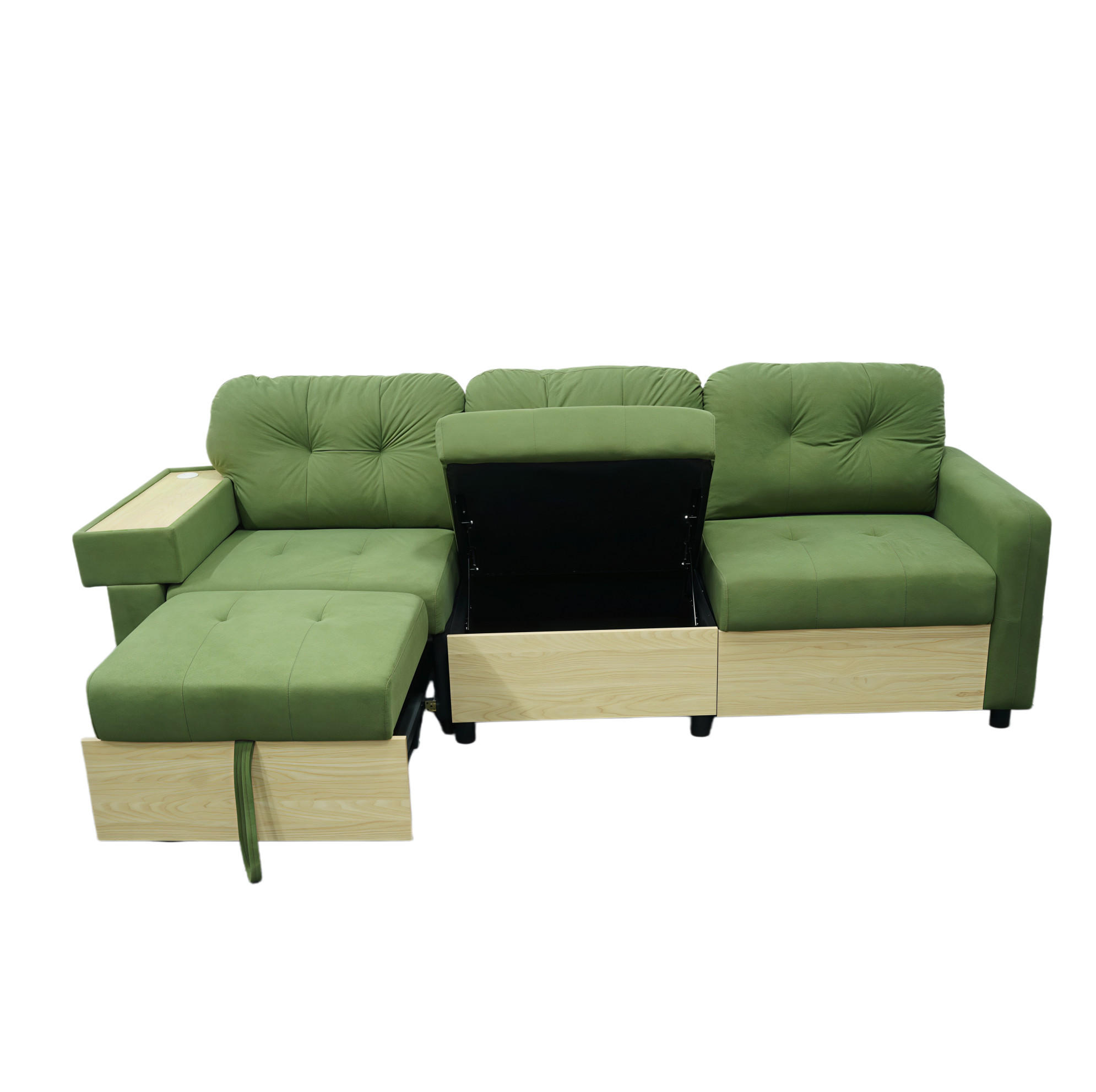 ECKSOFA 228/80/78 cm grün aus Samt mit Stauraum und USB - Grün, Textil (80/228cm) - OKWISH