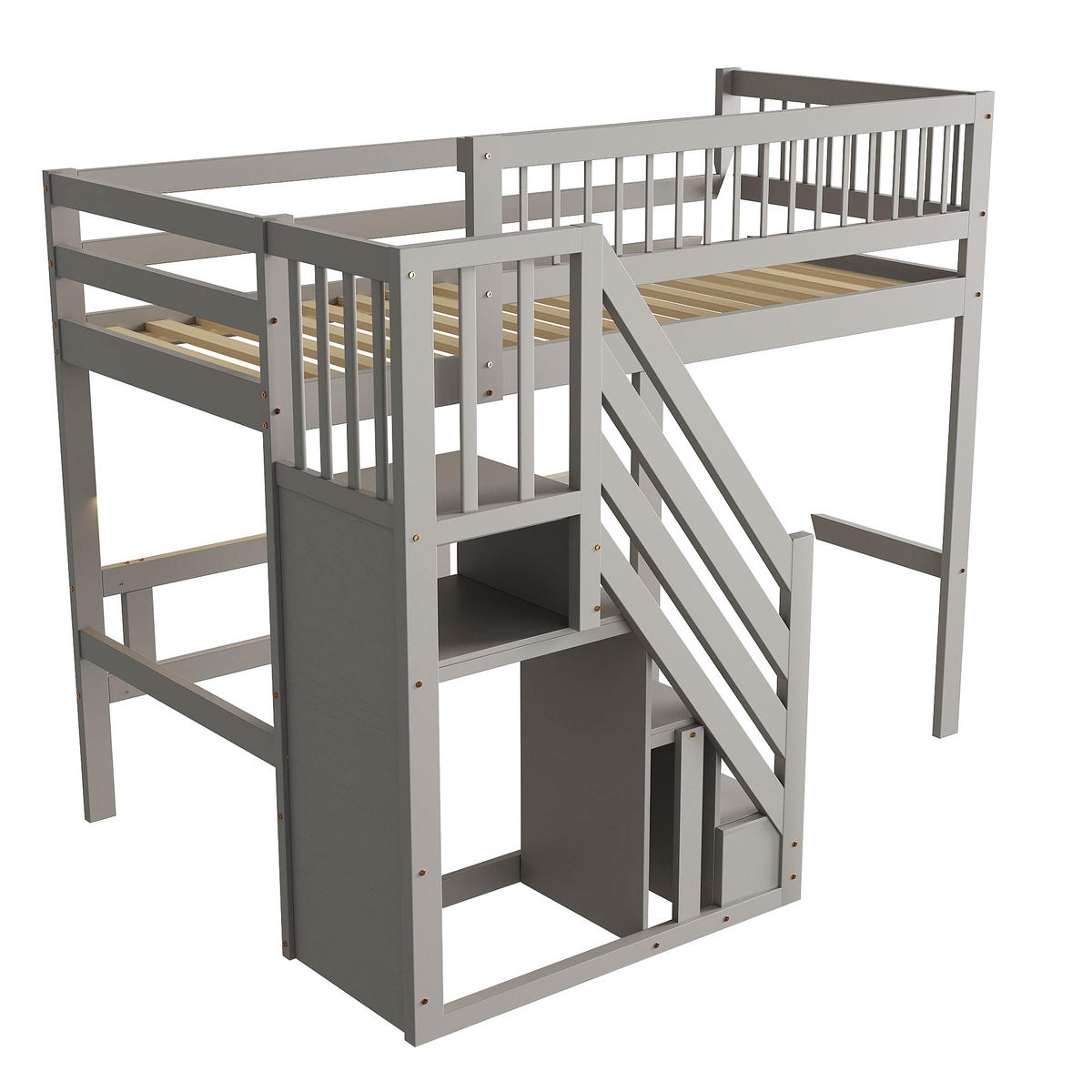 HOCHBETT 90/200 cm grau aus Holz mit Aufbewahrungstreppe - Grau, Holzwerkstoff (90/200cm) - OKWISH