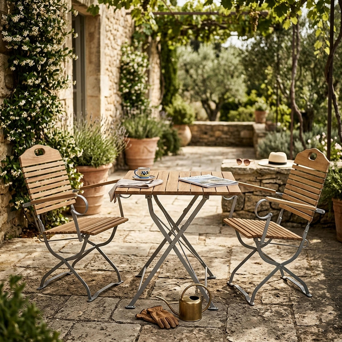 SITZGRUPPE Bad Belzig 3-teilig, Gartenset für 2 Personen - GartenSitzgruppe - Flachstahl - Robinienholz verzinkt - Grau, Holz - TPFGarden