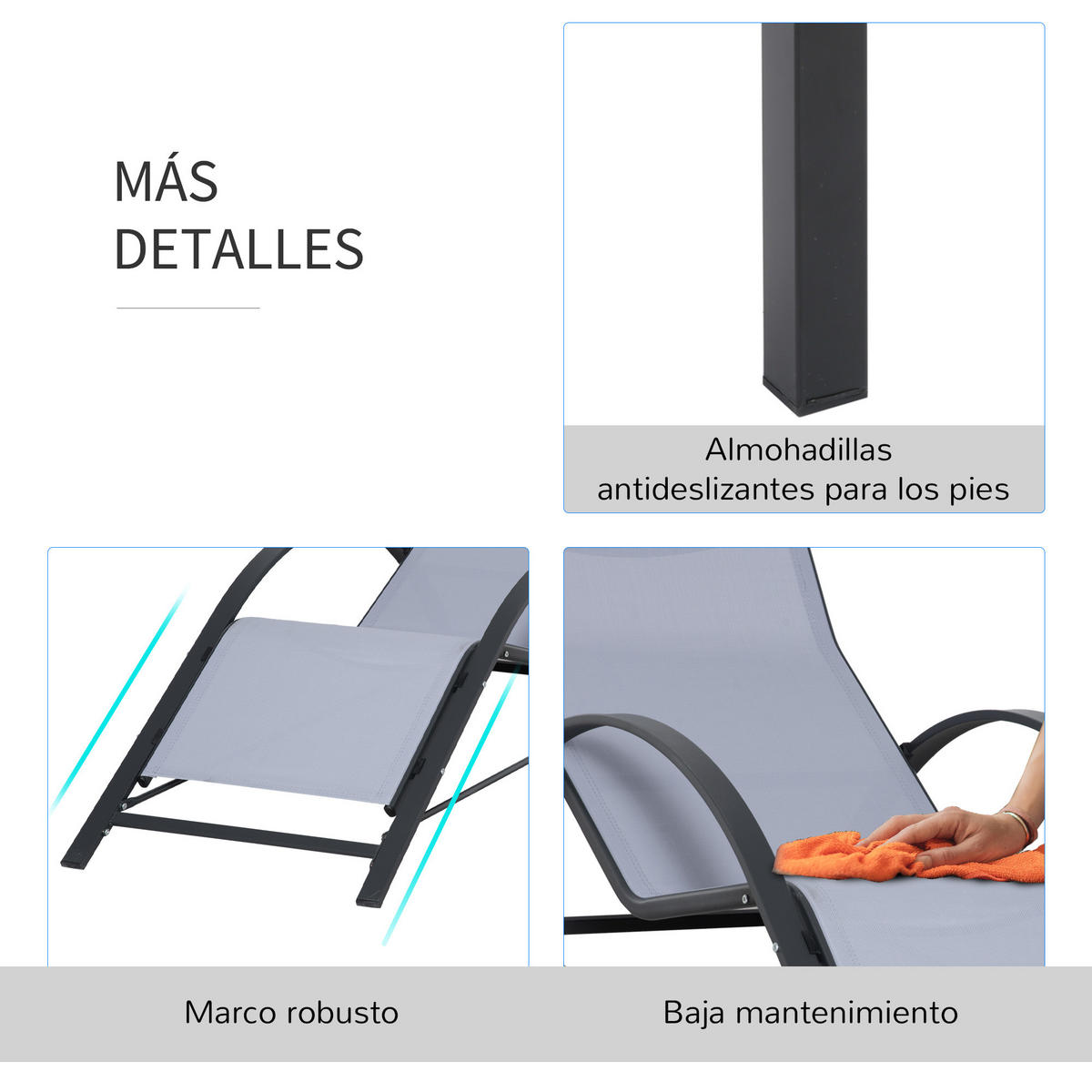 SONNENLIEGE Set 2 Garten-Sonnenliegen ,59 x 169 x 66 cm mit Glas-Couchtisch ,41 x 41 x 45 cm Grau - Hellgrau, Metall (169/66/59cm) - Vallsero