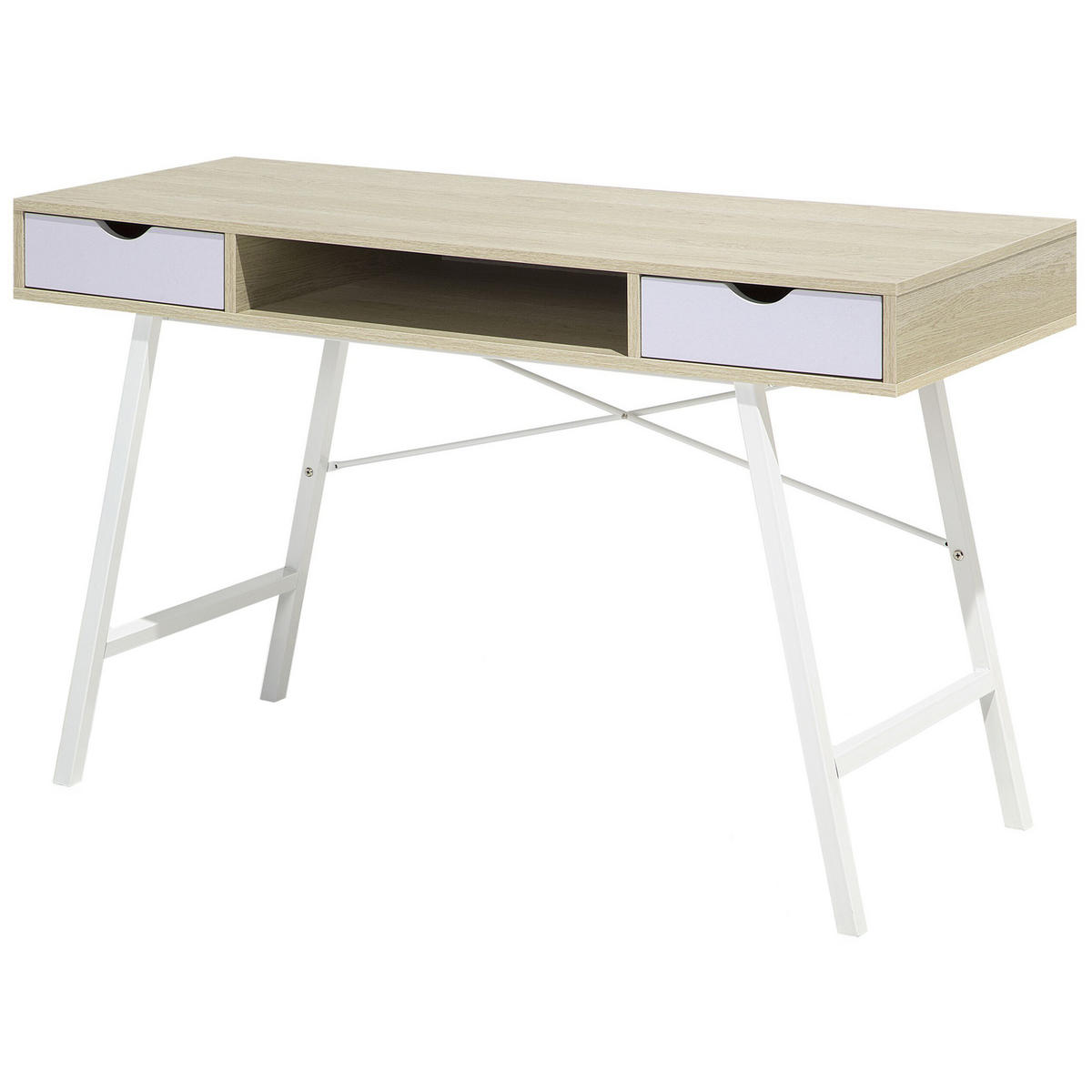 SCHREIBTISCH heller Holzfarbton/weiß 120/48/77 cm Clarita - Hellgrau, Holzwerkstoff (48/120/77cm) - Beliani