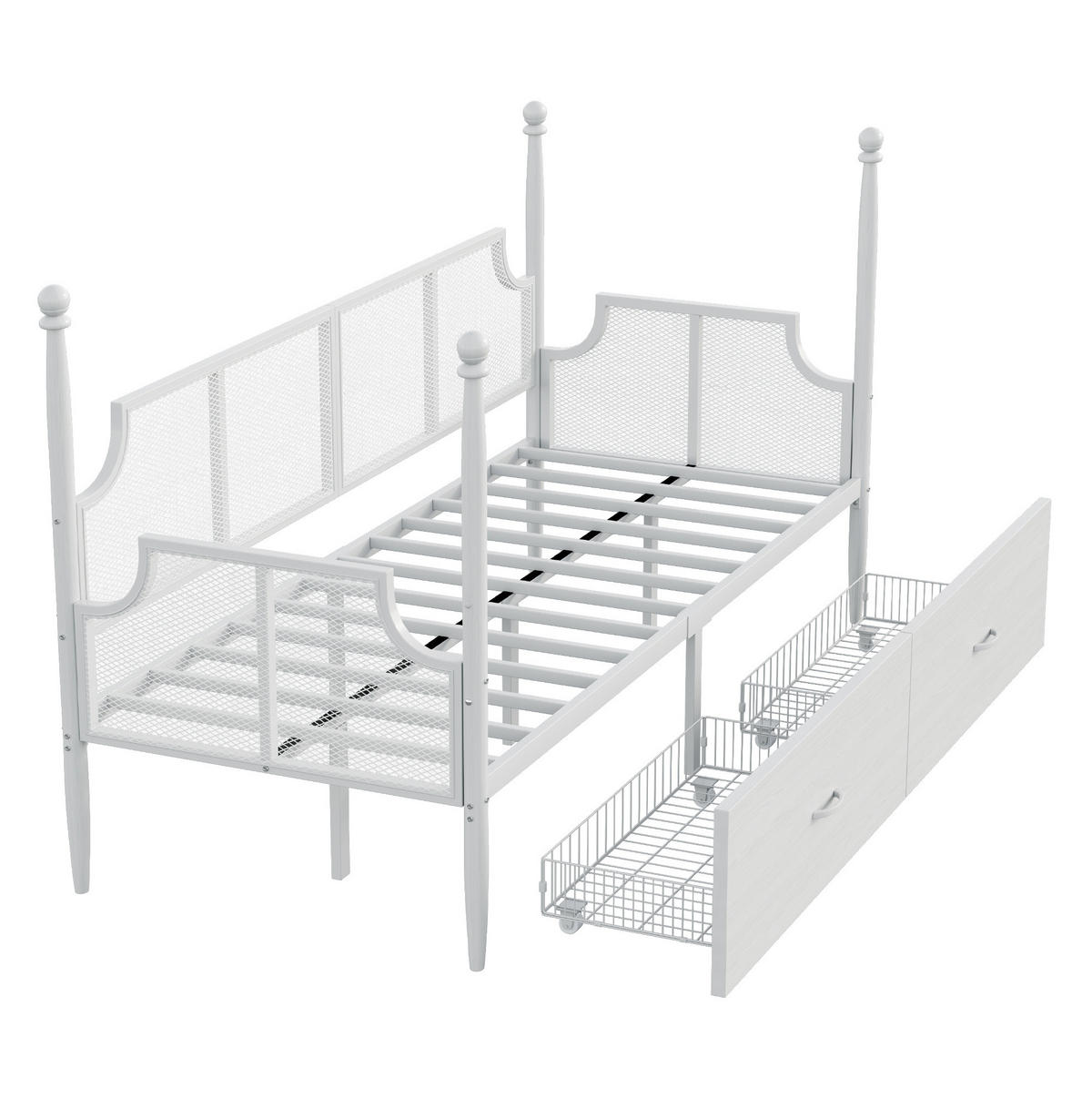 METALLBETT aus Metall 90x200 cm Weiß mit 2 Schubladen im Vintage-Stil - Weiß, Metall (90/200cm) - Modfu