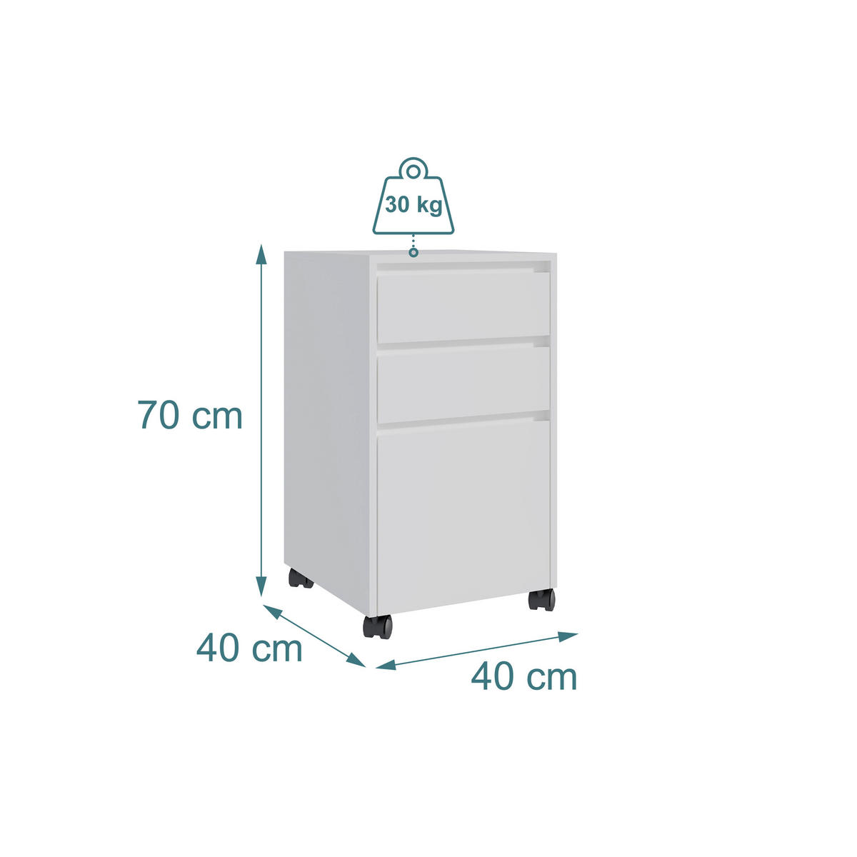 ROLLCONTAINER - Weiß, Holzwerkstoff/Kunststoff (40/70/40cm) - Relaxdays