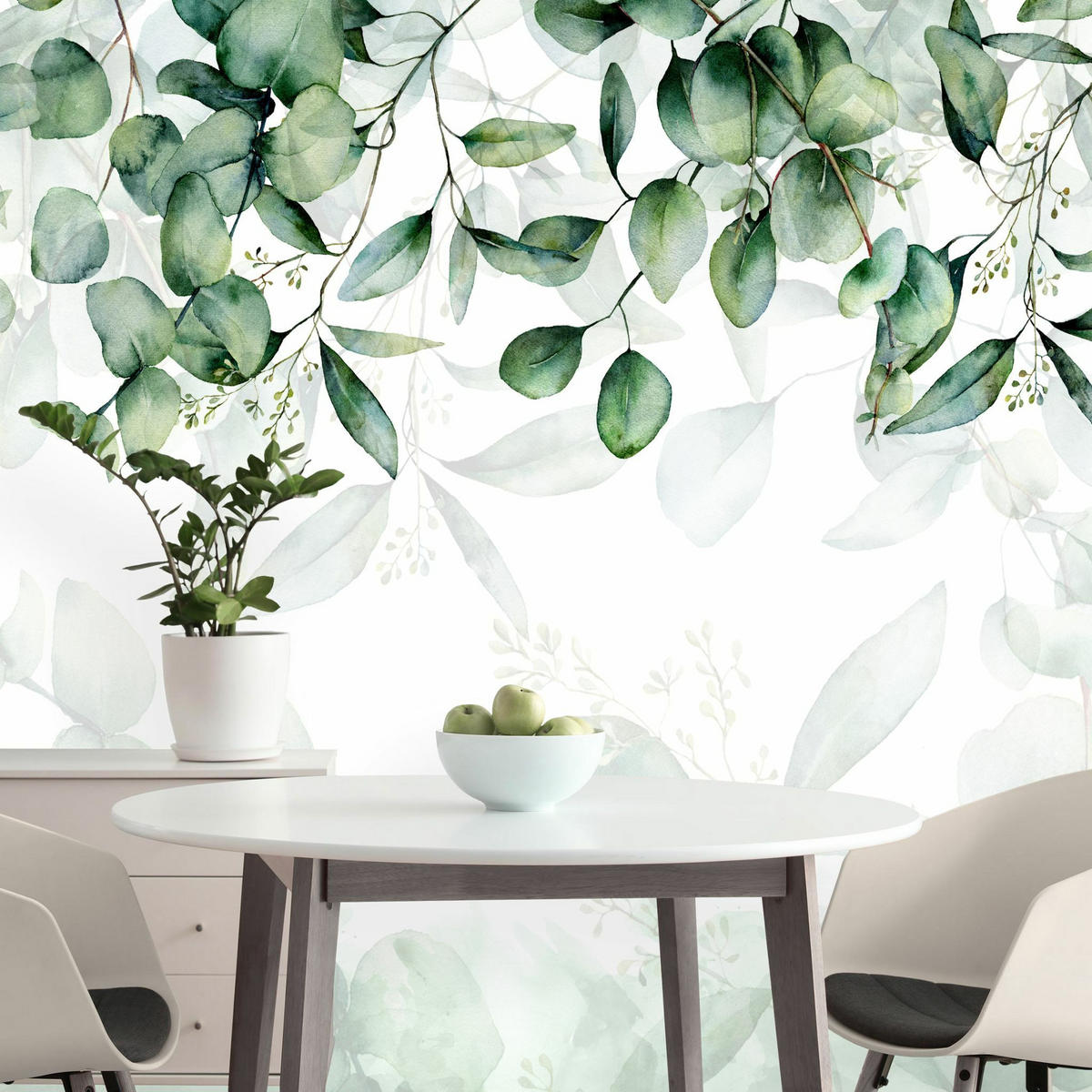 FOTOTAPETE Blätter Pflanzen Natur Für Wohnzimmer 520x318cm - Weiß/Grün, Papier (520/318cm) - Muralo