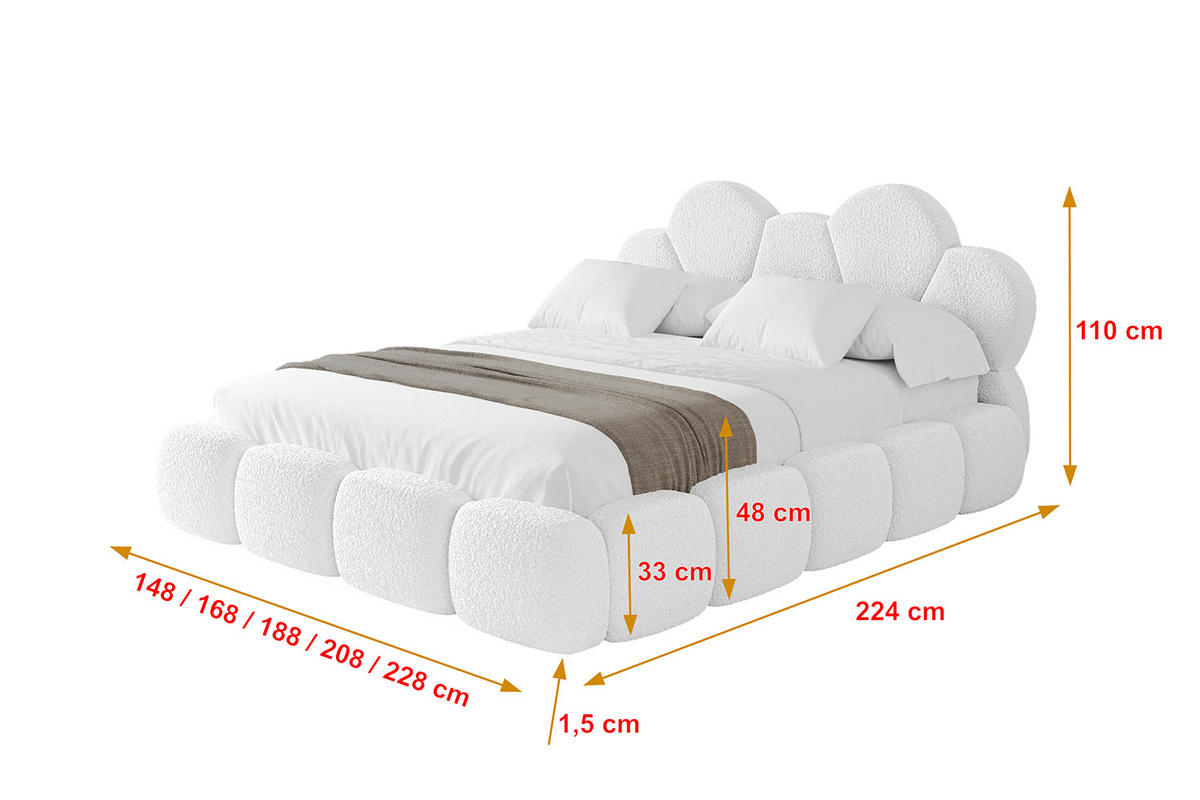 POLSTERBETT mit Bettkasten und Lattenrost, Boxbett ohne Matratze - LANA 200x200 Weiß - Weiß, Holzwerkstoff/Textil (200/200cm) - ALTDECOR