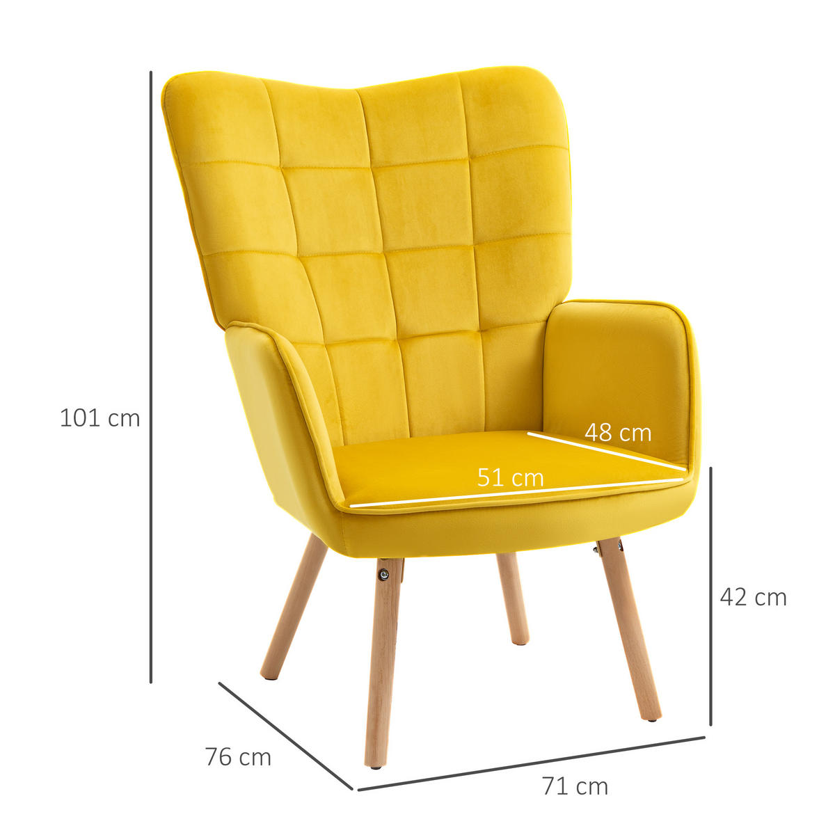 SESSEL mit Samtoptik, Gelb - Gelb, Textil (71/101/76cm) - HOMCOM