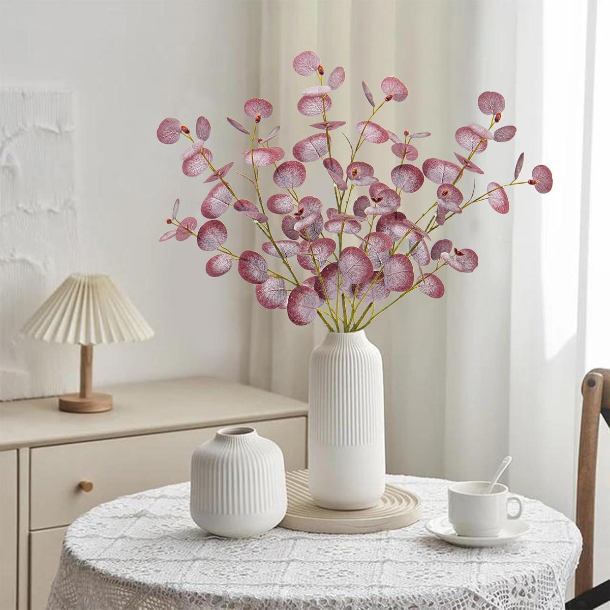 KUNSTPFLANZE Eukalyptuszweig 3er Set 81 cm Magenta - Pink, Kunststoff (81cm)