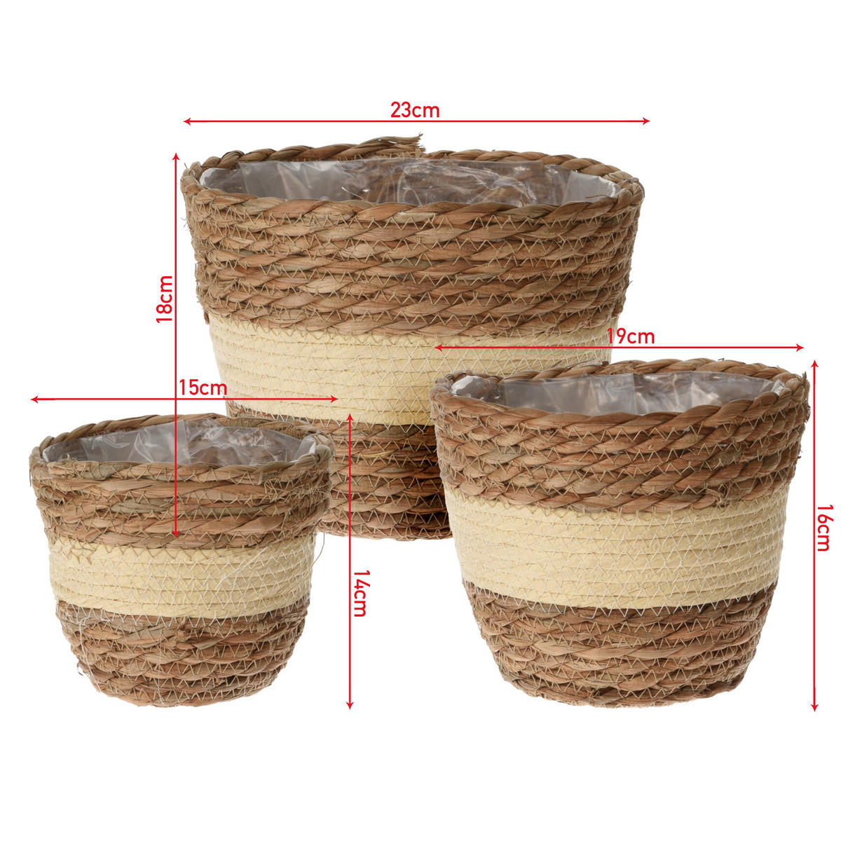 PFLANZKÖRBE SET, 3-teilig Braun 23/23/18 cm - Braun, Naturmaterialen (18cm) - Mobili Rebecca