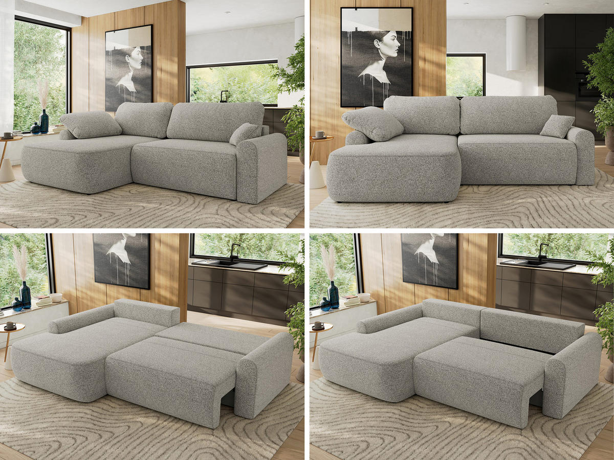 ECKSCHLAFSOFA CUBO L Hellgrau Struktur - links - Hellgrau/Schwarz, Kunststoff/Textil (273/187cm) - MKS