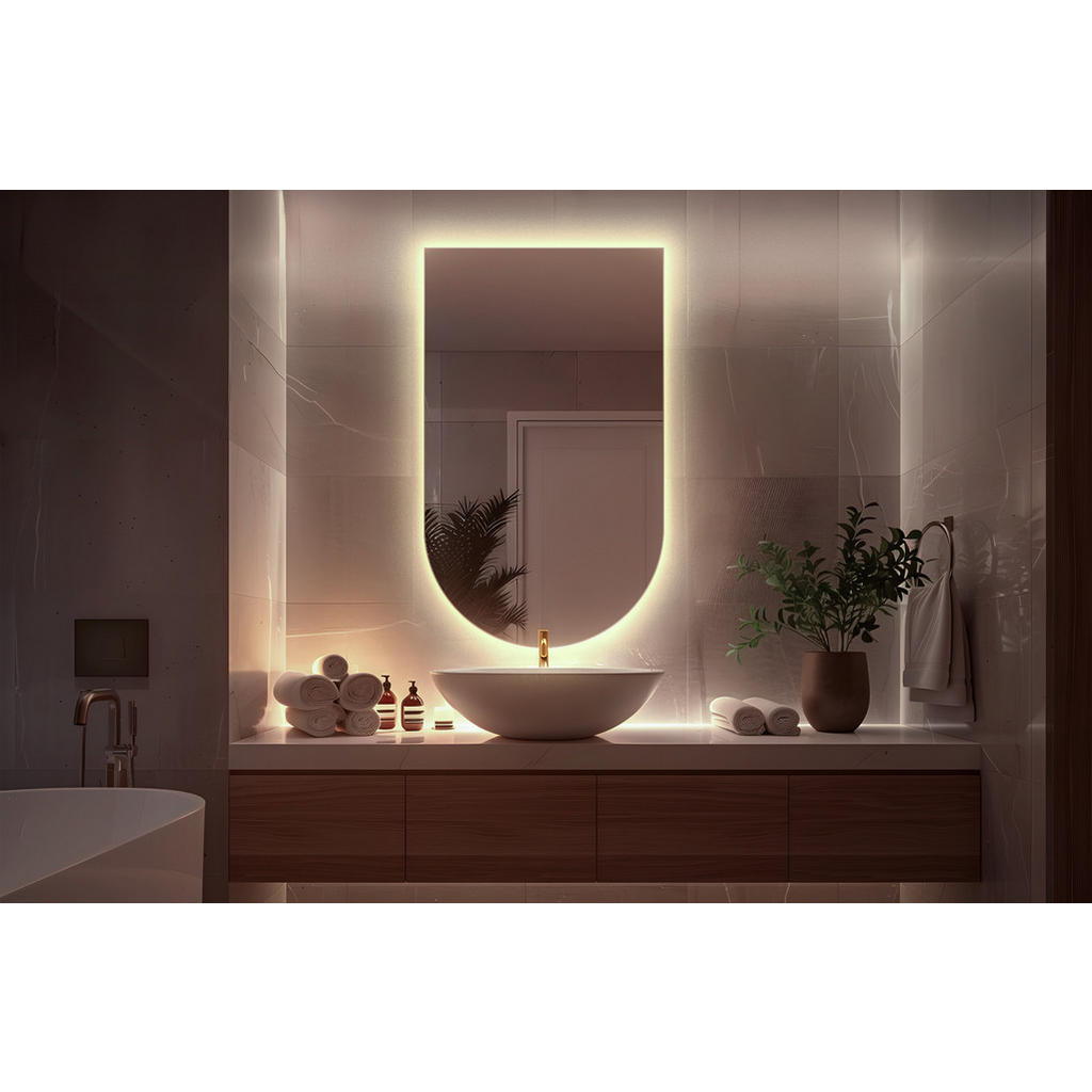 Thumbnail - Wallfluent Led, Transparent, Glas, Organisch, 50x90x0.4 cm, Spiegel, Wandspiegel