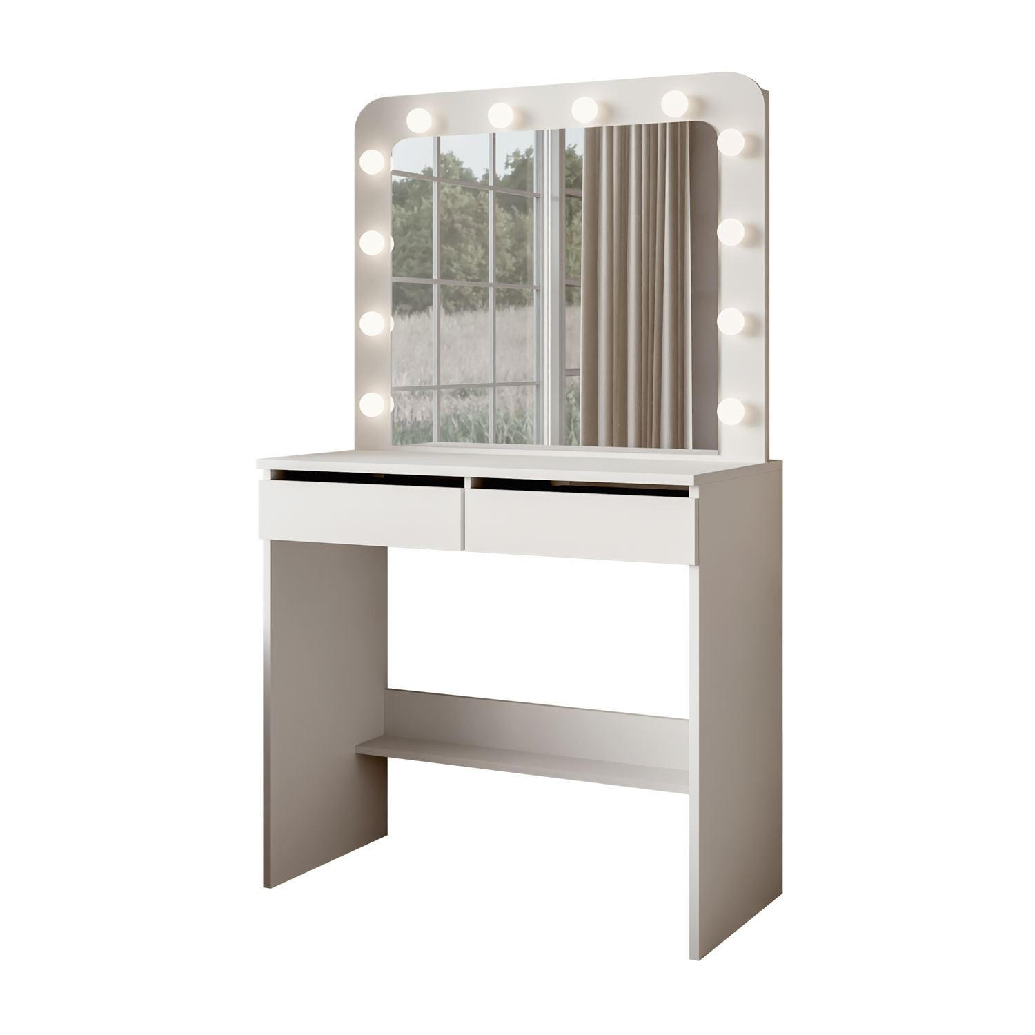 SCHMINKTISCH LUMINE mit Spiegel und LED-Beleuchtung - Weiß, Holzwerkstoff (80/139/40cm) - Lookway