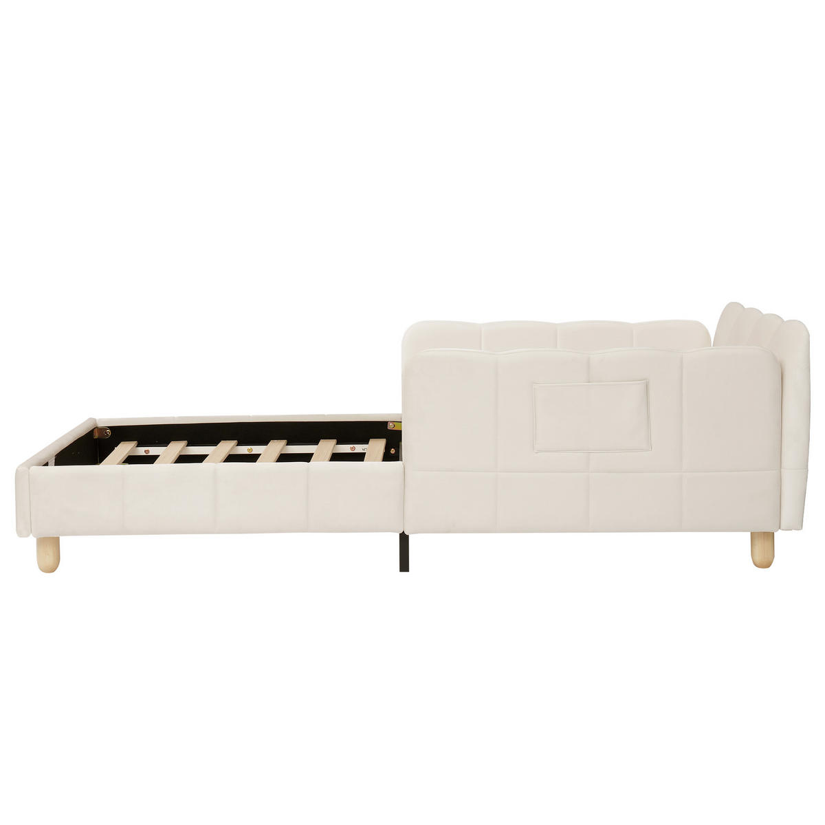 KINDERBETT mit Rausfallschutz 90x200 cm Samt Beige - Beige, Holz (90/200cm) - Meubliv